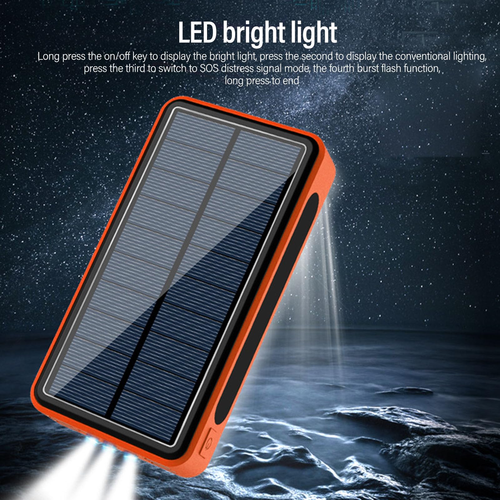 Fafeicy Solar-Powerbank, 50.000 MAh, Hohe Kapazität, Tragbares USB-C-Ladegerät aus Aluminiumlegierung für Outdoor-Enthusiasten, Camping, Wandern, Reisen und Notstromversorgung (ORANGE)