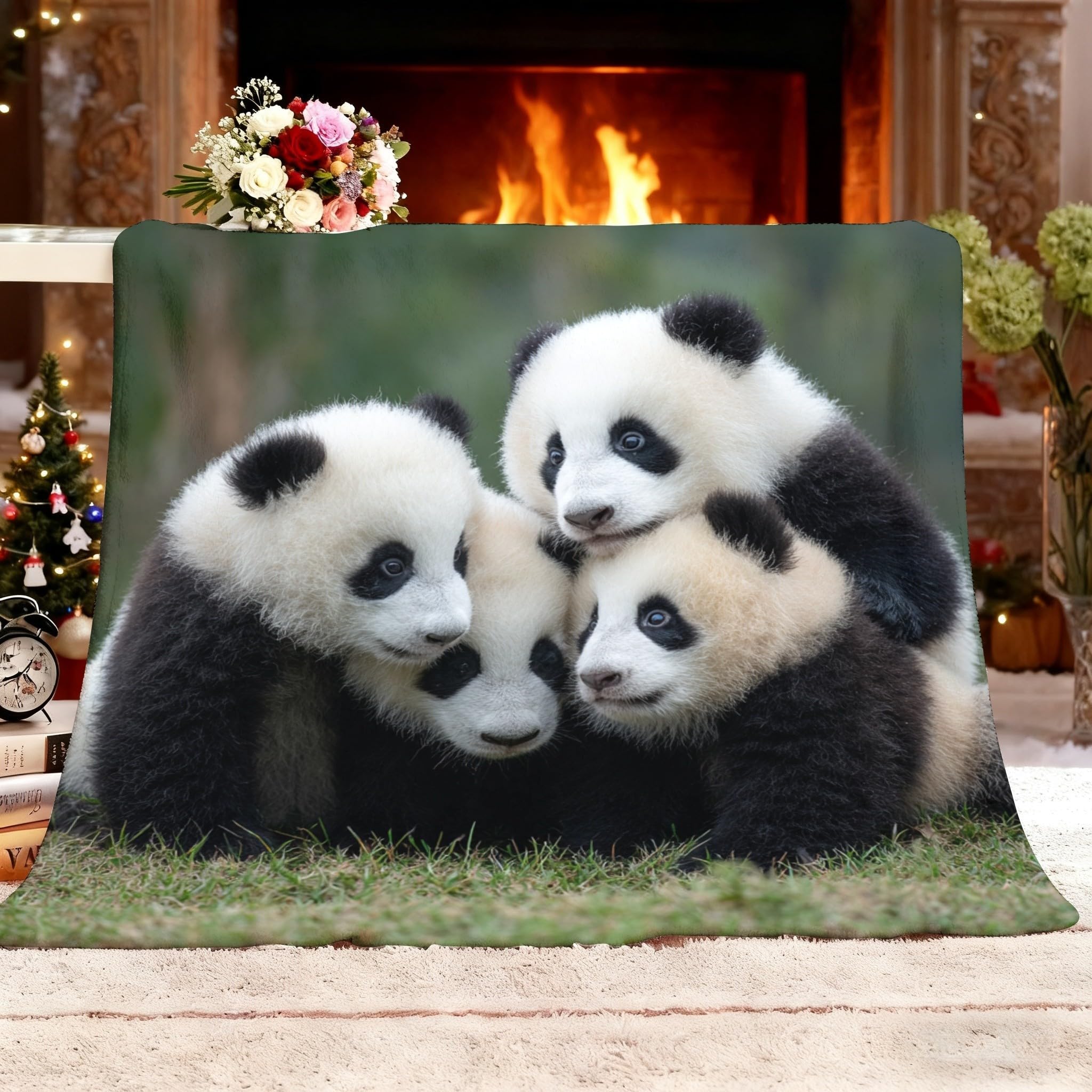 Plaid Polaire Flanelle 150x200 cm Gros Plan d'un Panda GéAnt Jeté de Canapé Sherpa Couverture • Couverture Douillette Vert Couverture pour Enfants • Douce et Chaude • Cadeau Plaids