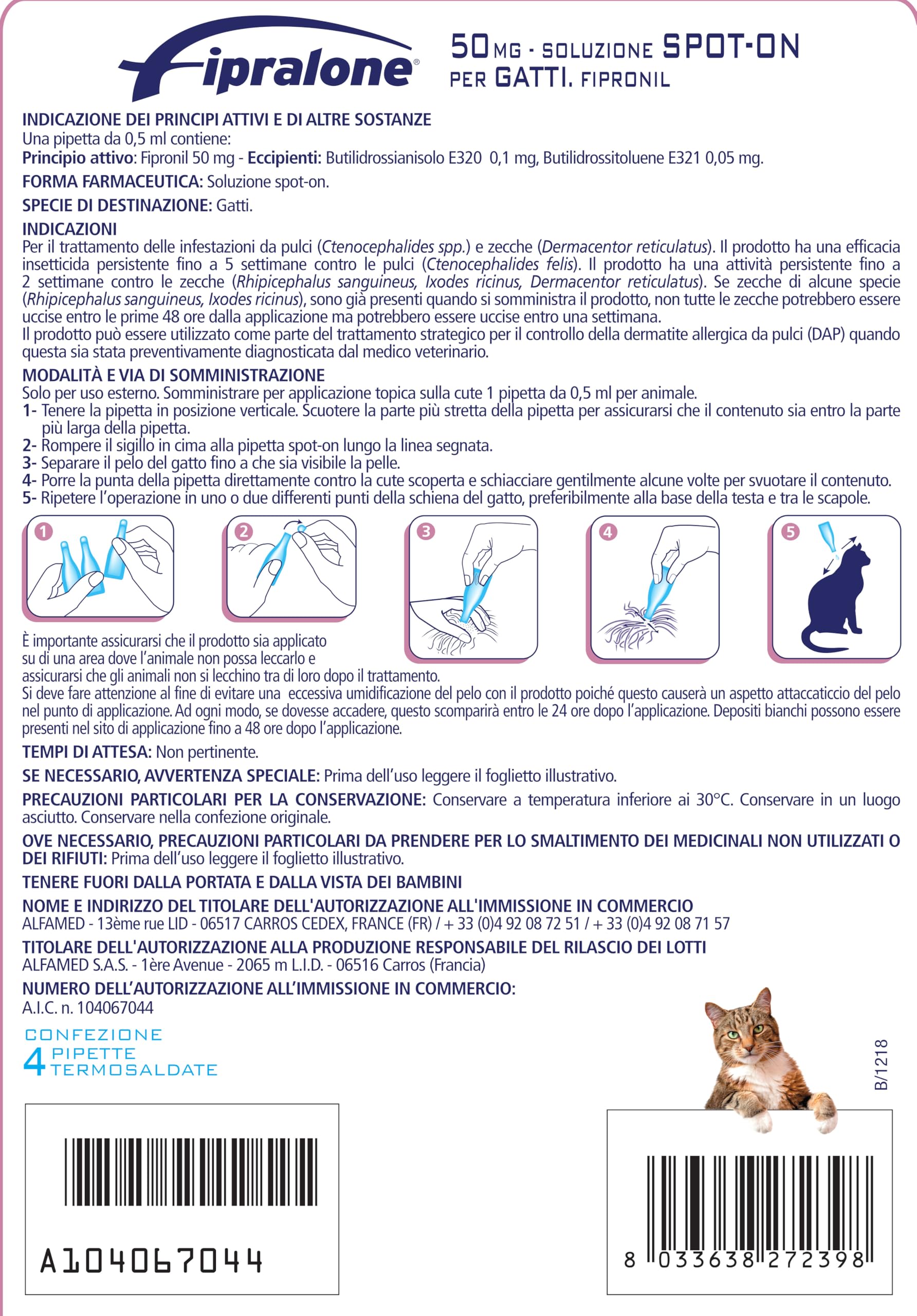 Fipralone Regular Fipralone 50 Mg Soluzione Spot-on per Gatti