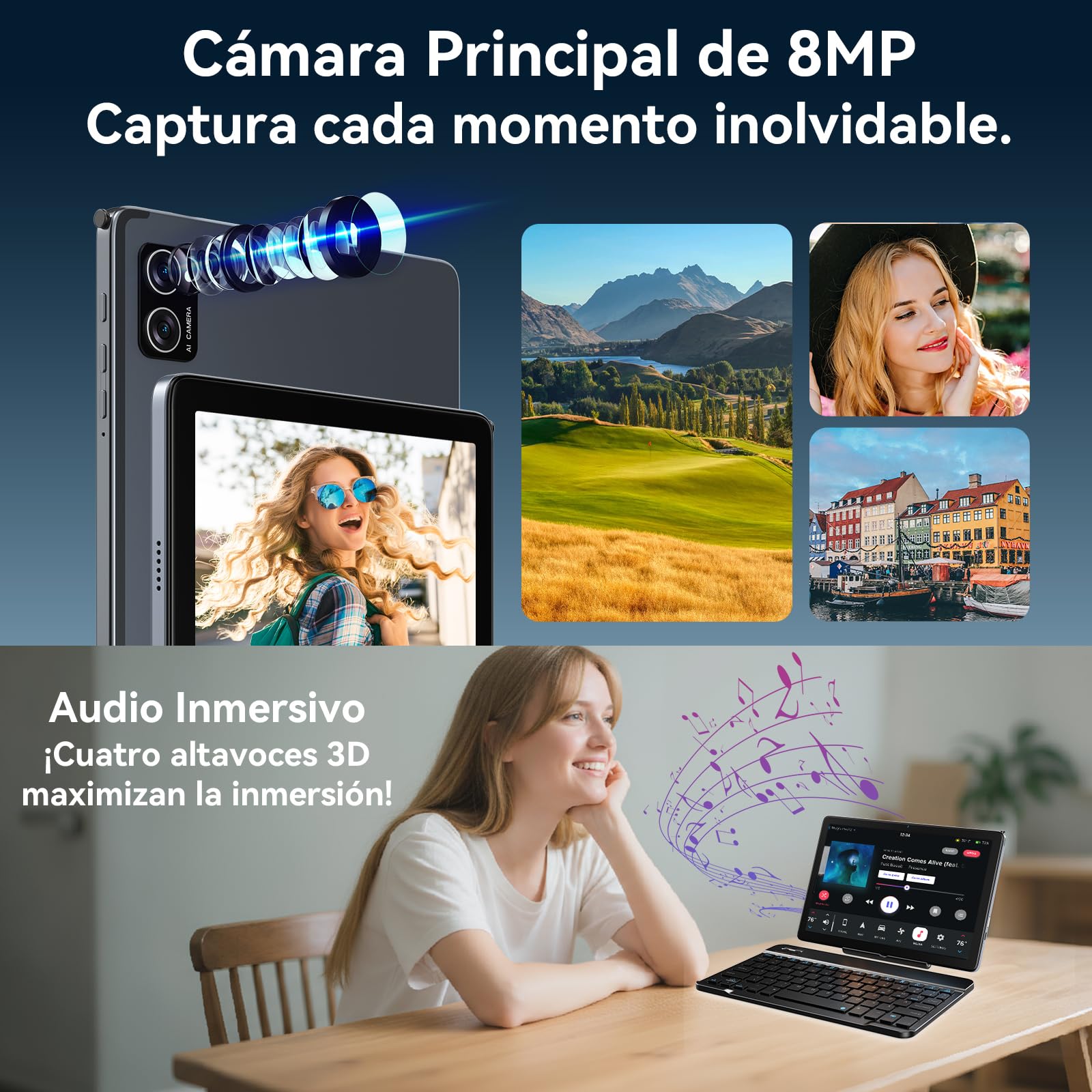 TABWEE Andriod 16 Tablet con Teclado, 24 GB RAM+ 256 GB ROM, Octa-Core | Tablet para Gaming, 10 Pulgadas, 8MP+5MP, Widevine L1, Gemini AI, Face ID, GPS (Garantía de 4 Años)