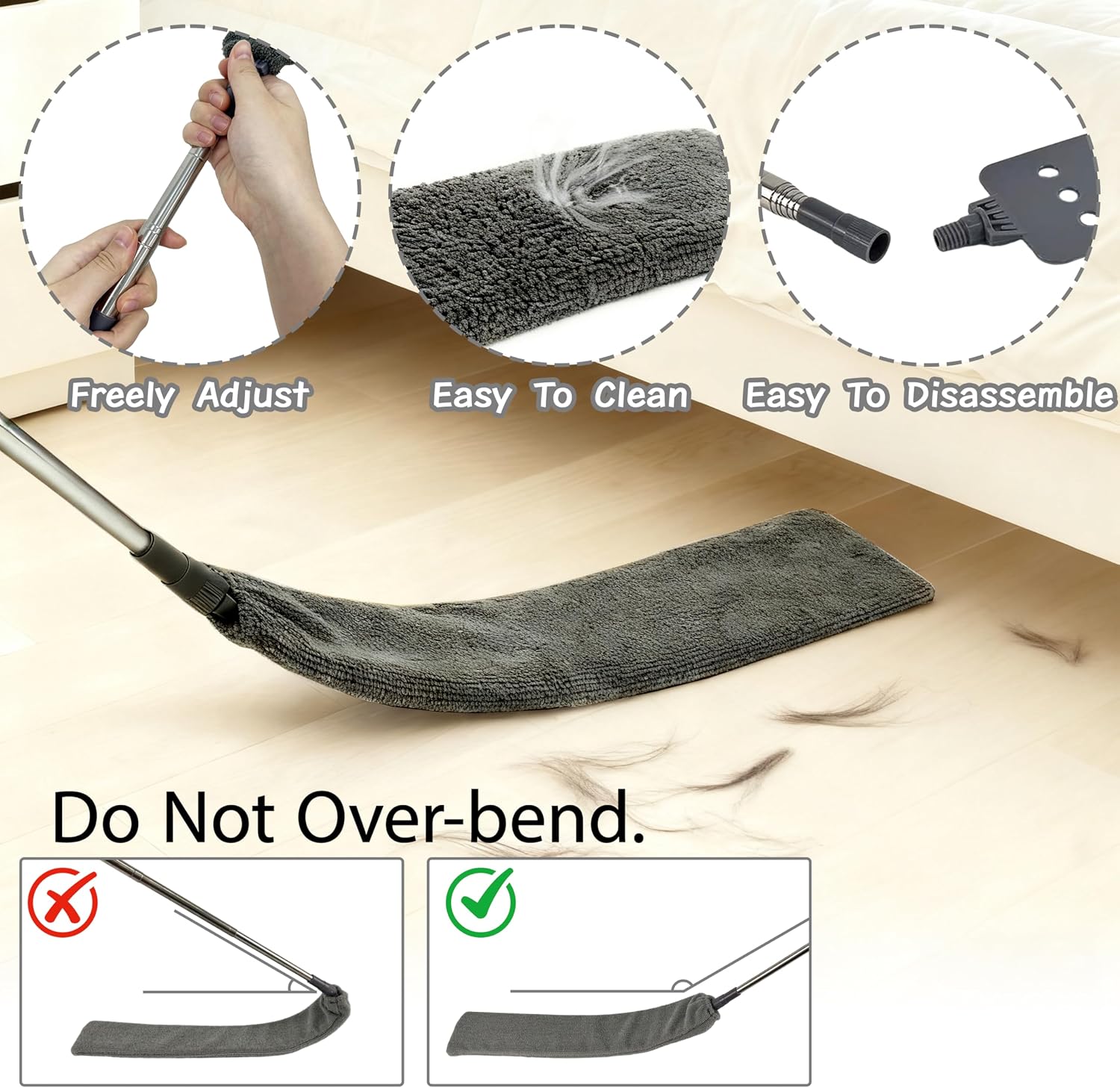 Retractable Gap Dust Cleaner Under Appliance Cleaning Tool with 5 Microfiber Dusting Cloths - Extendable Long Handle Flat Duster for Under Refrigerator Couch Bed Furniture