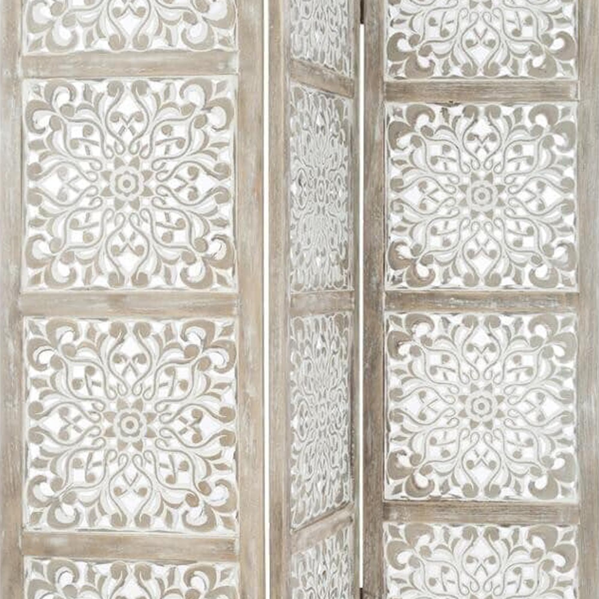 Well Home - Pantalla en Madera Etnik con Estampados en Color Blanco