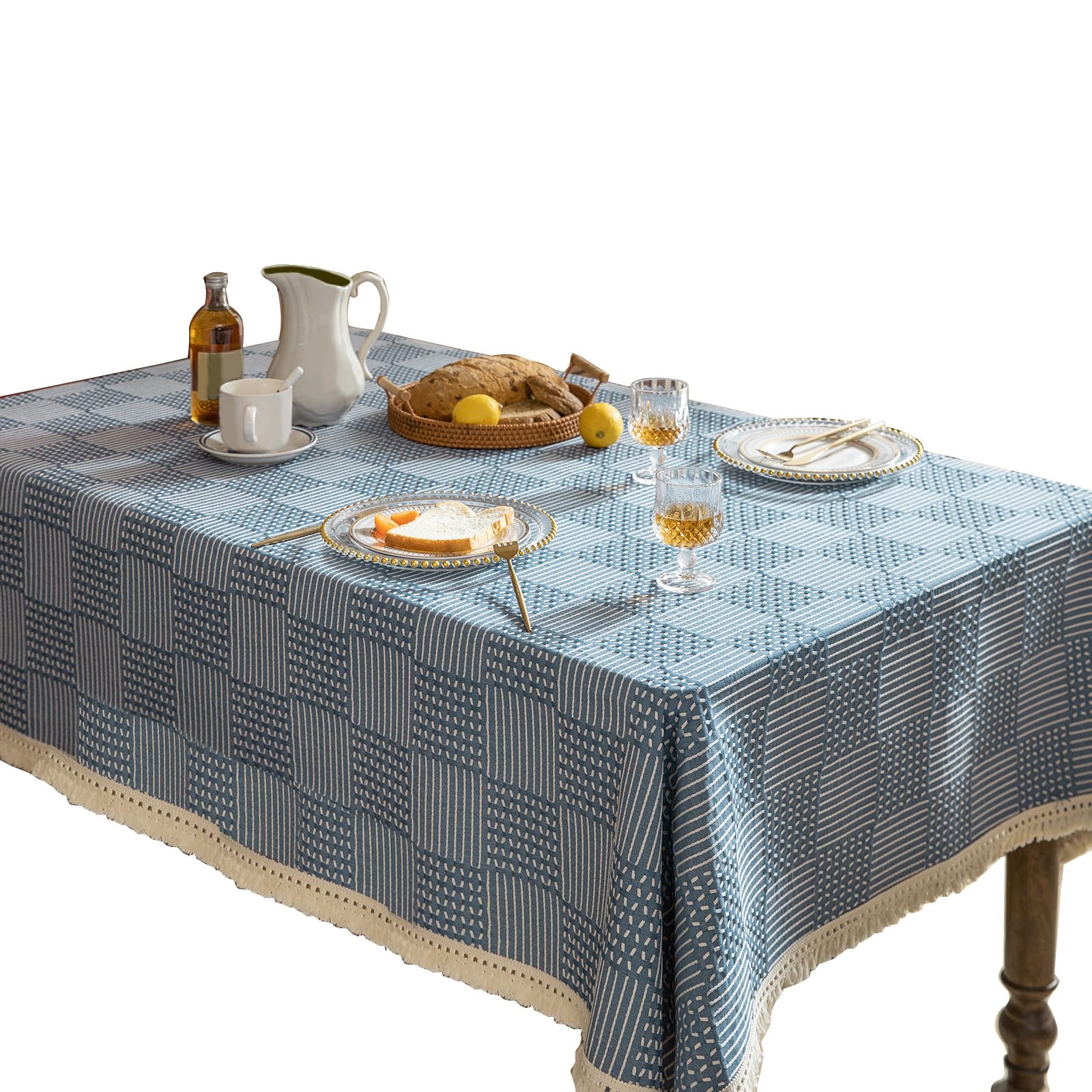 Textured Linen Look Table Protectors Fringed Border Stain Resistant Tablecloth for Kitchen Counter Coffee Table Decors Minimalists Covers