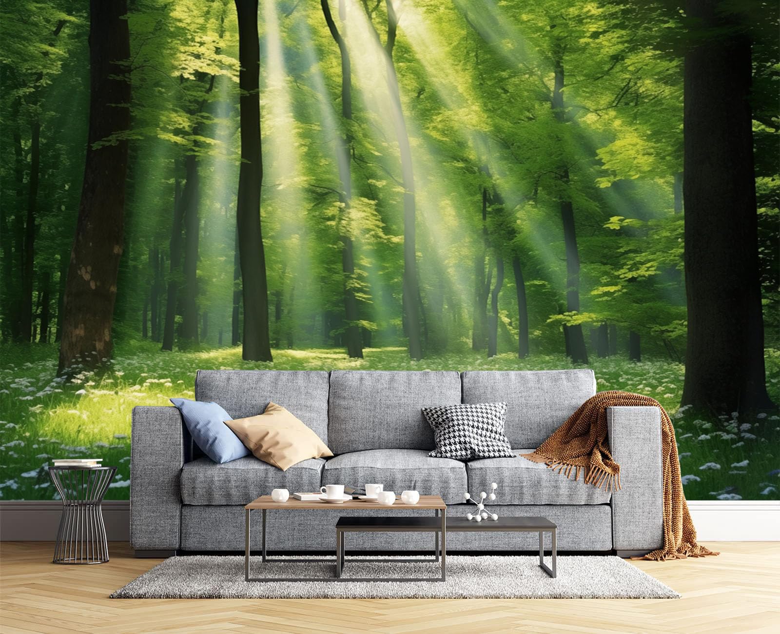 Papier peint panoramique pour salon et chambre paysage forêt
