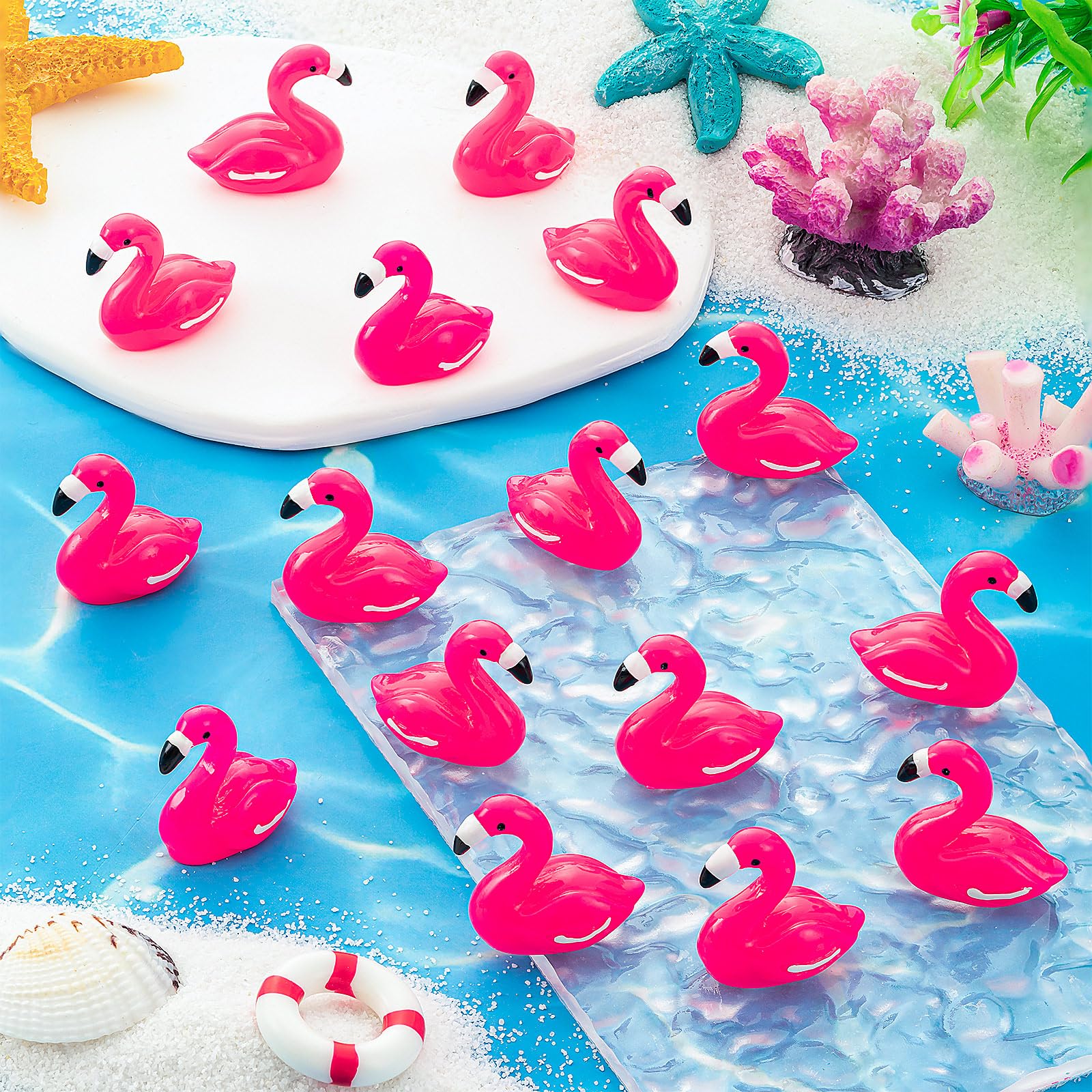 LHSYFBZ 50Pcs Mini Resin Flamingo, Tiny Rose Red Flamingo Ducks, Cute Flamingo Figurines for Cake Topper Garden Dollhouse Landscape Aquarium Ornaments DIY Crafts