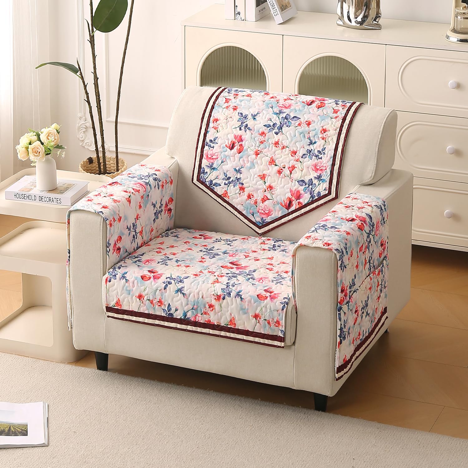 HOKIPO 'Florentina Series' Complete Sofa Cover Set (Seat+Back+Arm) for 1 Seater Sofa | Premium Holland Velvet Sofa Mat + Foam Filling + Anti-Slip Backing, Scarlet Rose Ivory (IN-878+876 * 2+877-V4)-picture-16
