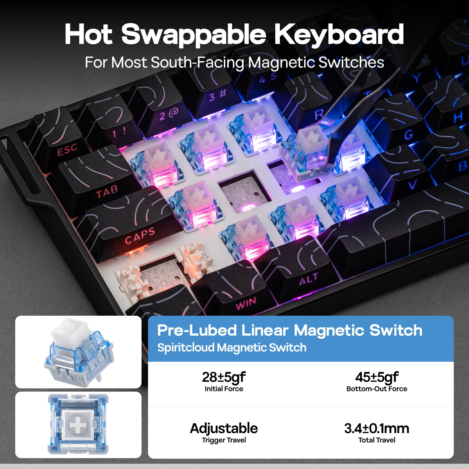 EPOMAKER Aula MINI60 HE Clavier Gaming sans Fil, Polling 8K Hz, SOCD & DKS