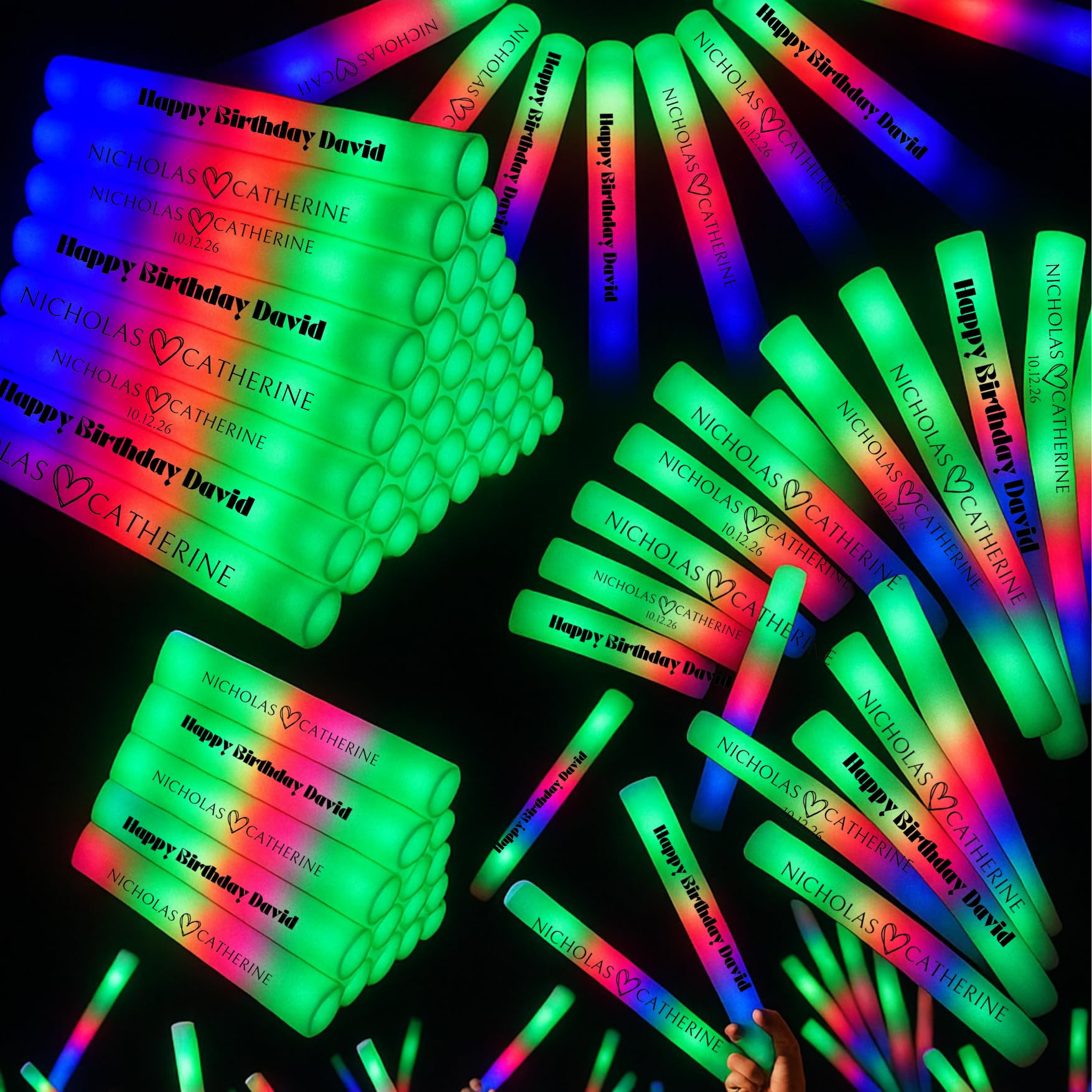 Paquete de 120 barras de luz LED personalizadas para cualquier ocasión, varillas brillantes para bodas, cumpleaños, accesorios de pista de baile, 3 modos de varitas brillantes