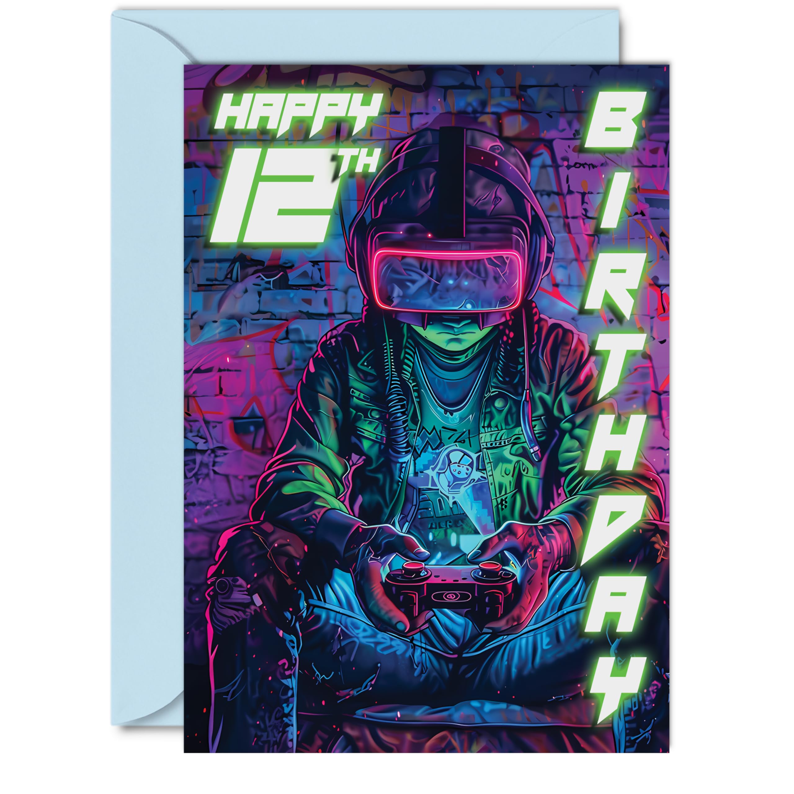 12th Birthday Cards for Boys Girls - Video Game Gamer - Happy 12 Birthday Card for Son Daughter Nephew Niece Grandson, A5 Twelve Twelfth Bday Greeting Cards