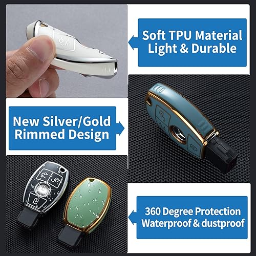 Miniatura 3 de CHEZENHUI Funda compatible con llavero de automóvil Mercedes Benz con cordón de cuero, protección para llave de automóvil Mercedes Benz C E S M CLS