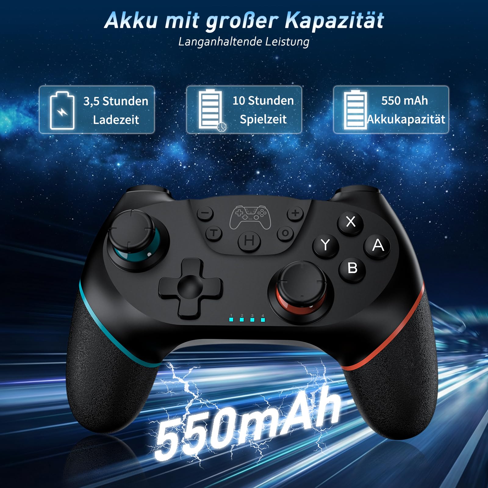 Reddening Switch 2 Controller für Switch/Switch 2/Switch Lite/Switch OLED,Switch Controller mit Doppel Vibration,Switch 2 Pro Controller mit 6 Achsen Gyro,Hall Joystick,Aufwachen,Turbo