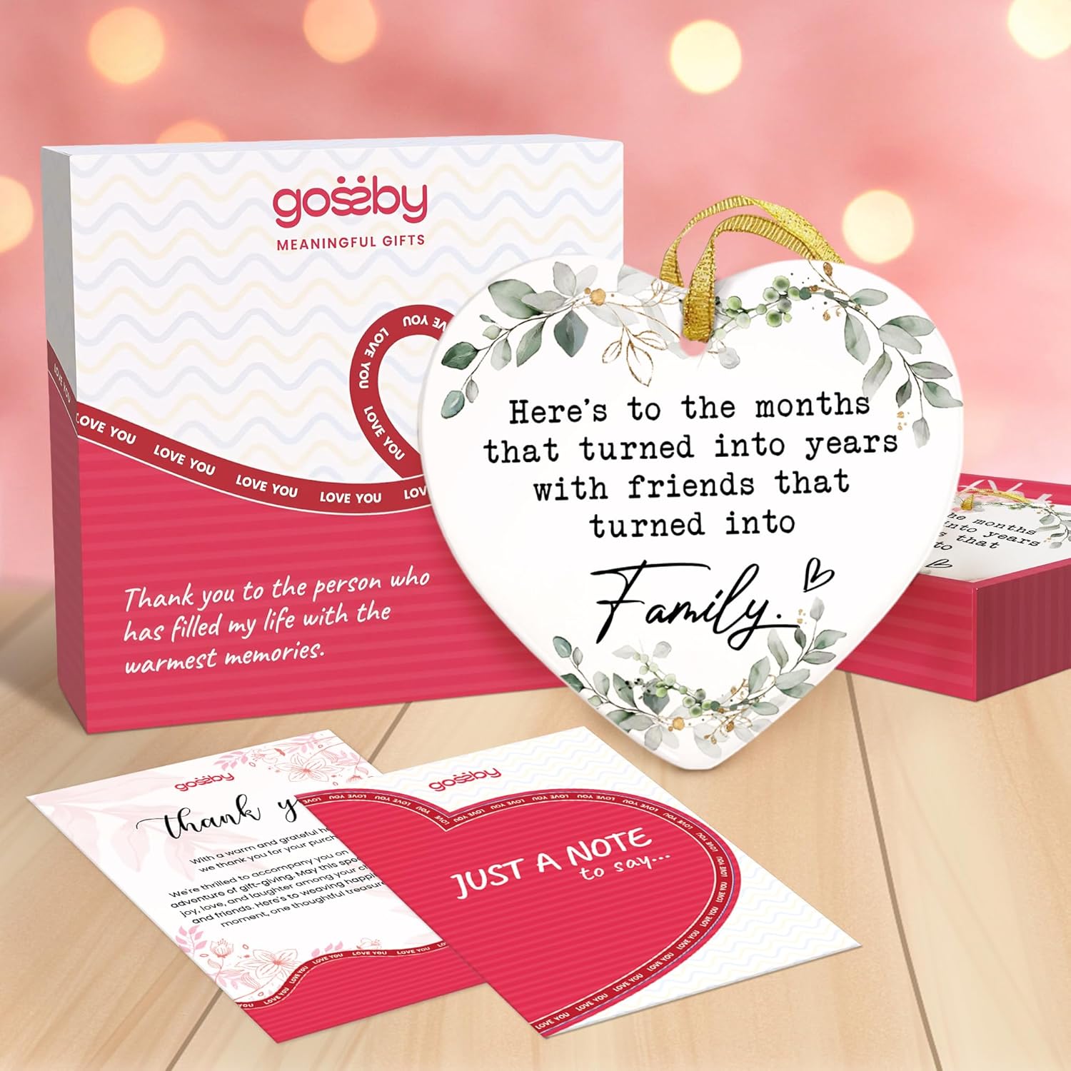 GOSSBY Friendship Ornament for Women for Friend - Friends That Turned into Family - Heart-Shaped Ceramic Xmas Decoration for Tree 2025 - Image 2