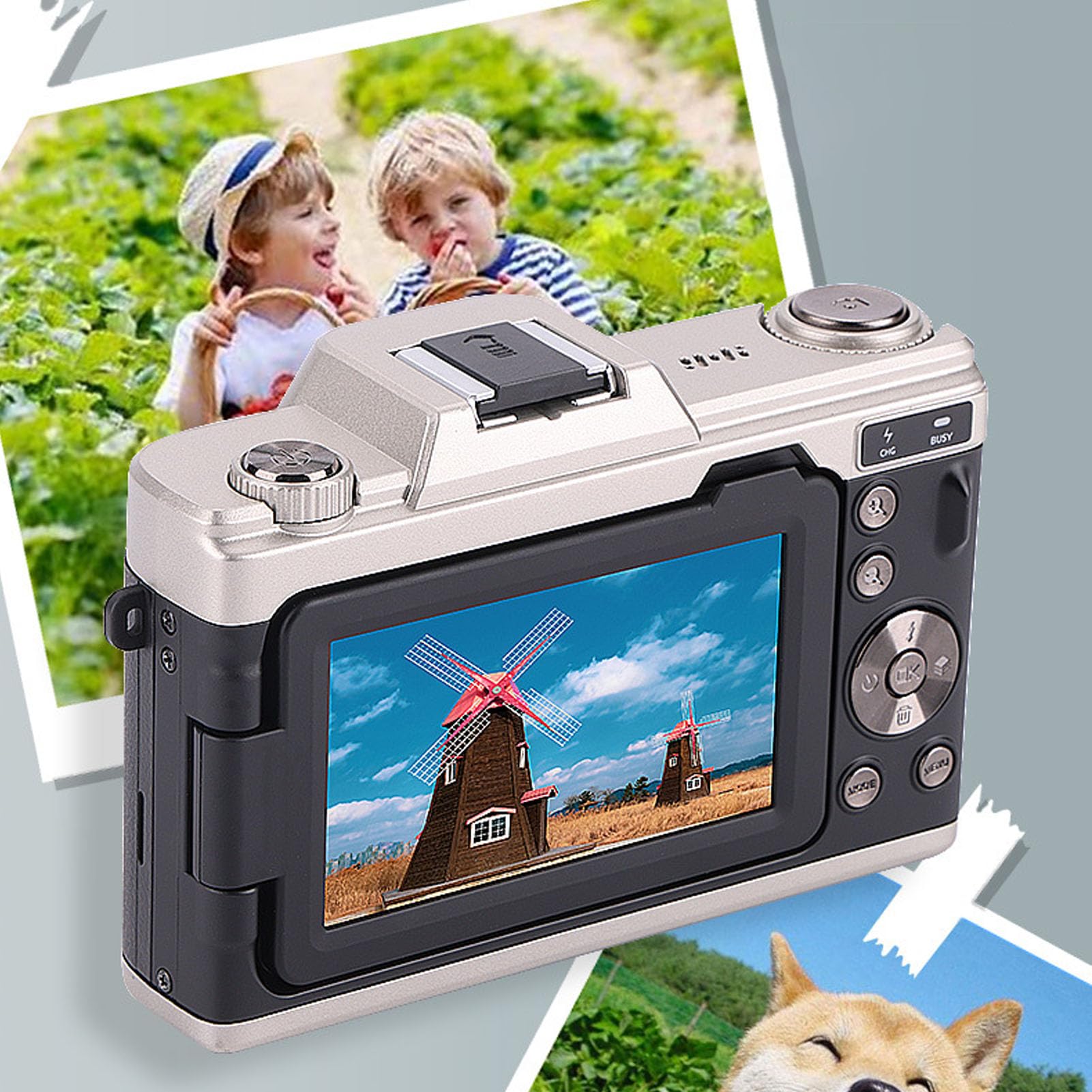 Cyfrowy Aparat Fotograficzny 4K, Aparat do Vlogowania 68 MP z 3,0-calowym Ekranem IPS, Ekran Odchylany o 180°, Zoom Cyfrowy 20X, Obsługa Upiększania Portretów, Filtry Kolorów