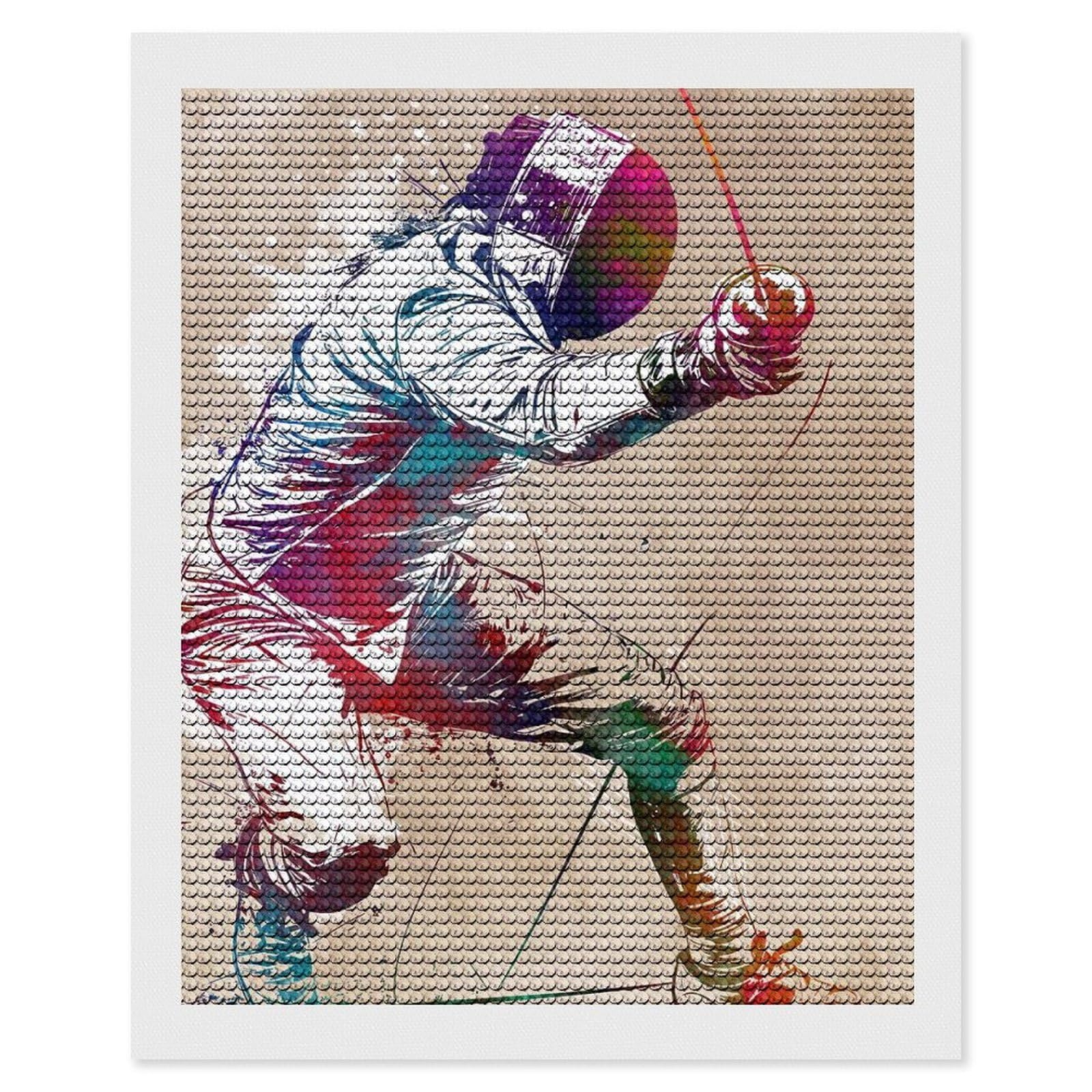 Junmoney Fencing Sport Art Diamond Art Kit 16"x20", Gift Idea, for Family Craft Time, Mindful Craft Activity, Boho Decor, Relaxing DIY Hobby