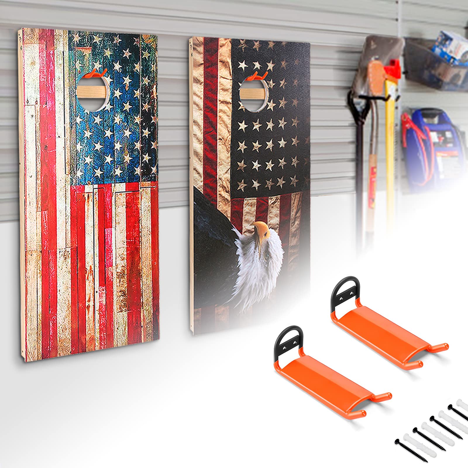 Cornhole Boards Hanger, 2 PCS Hooks Hanging Cornhole Boards, Cornhole Accessories Wall Mount, Cornhole Board Games Holder Storage