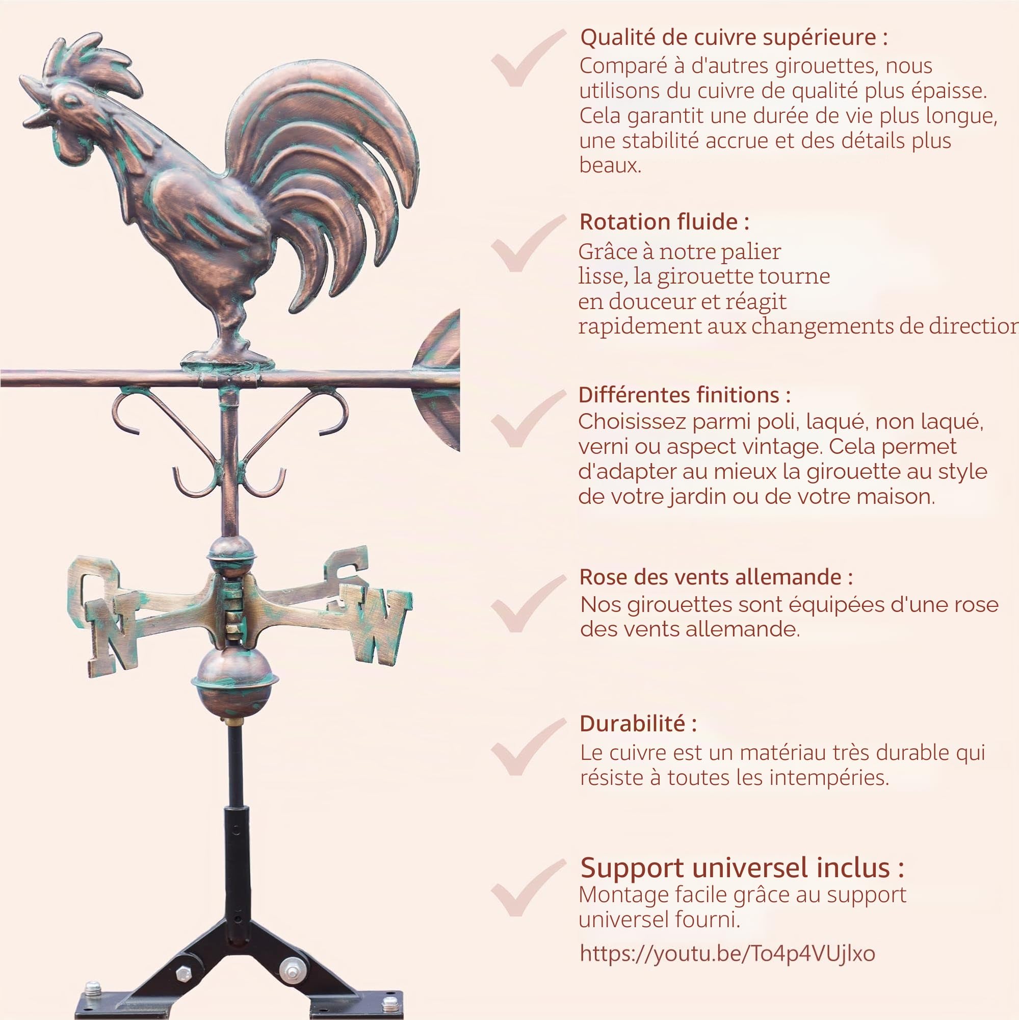Linneborn Girouette 3D représentant un aigle de 55 cm de long avec support universel en bronze (produit de langue allemande)