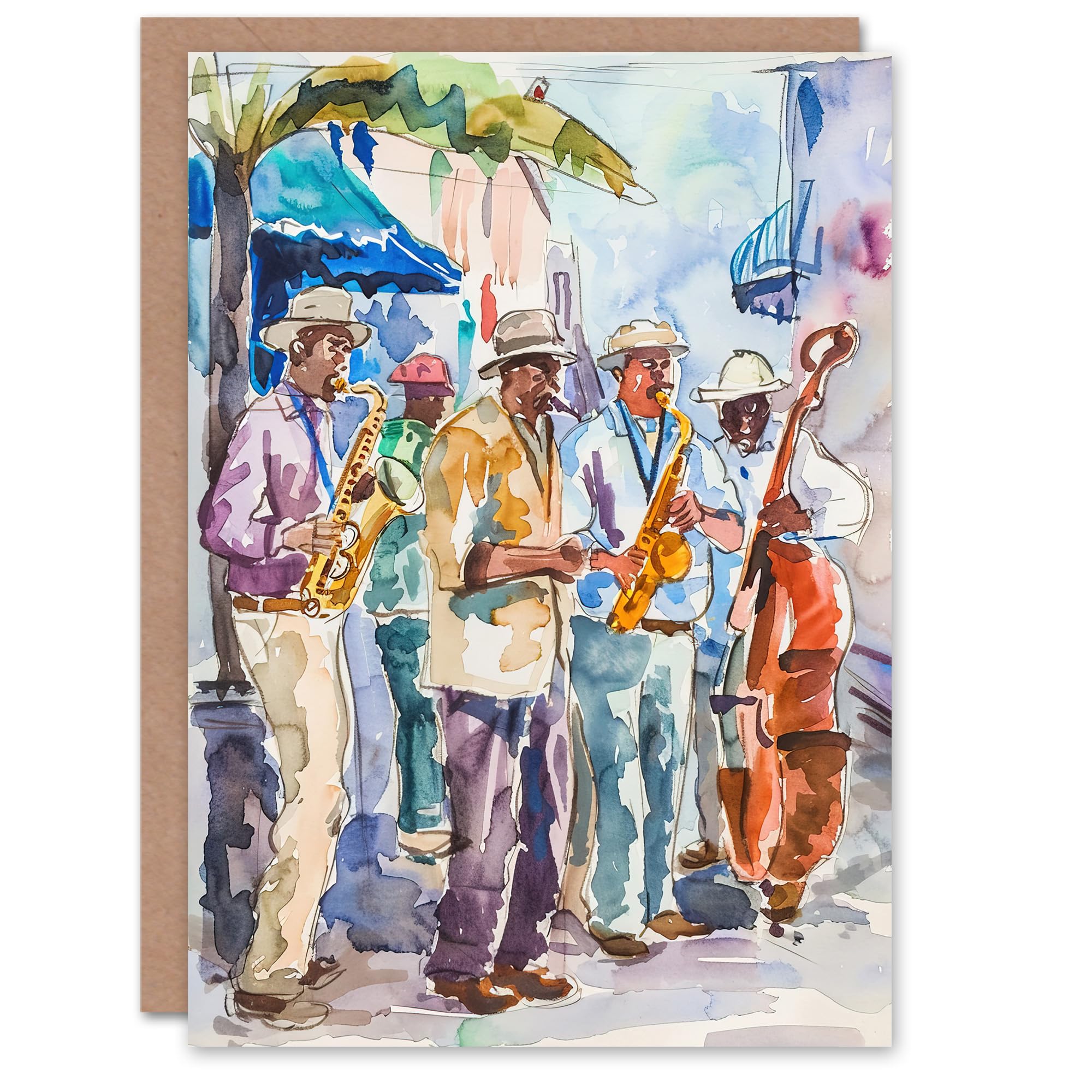 New Orleans Jazz Greeting Card Street Musicians Any Occasion Set of 3 Blank Inside 5x7 Inch 13x18 cm