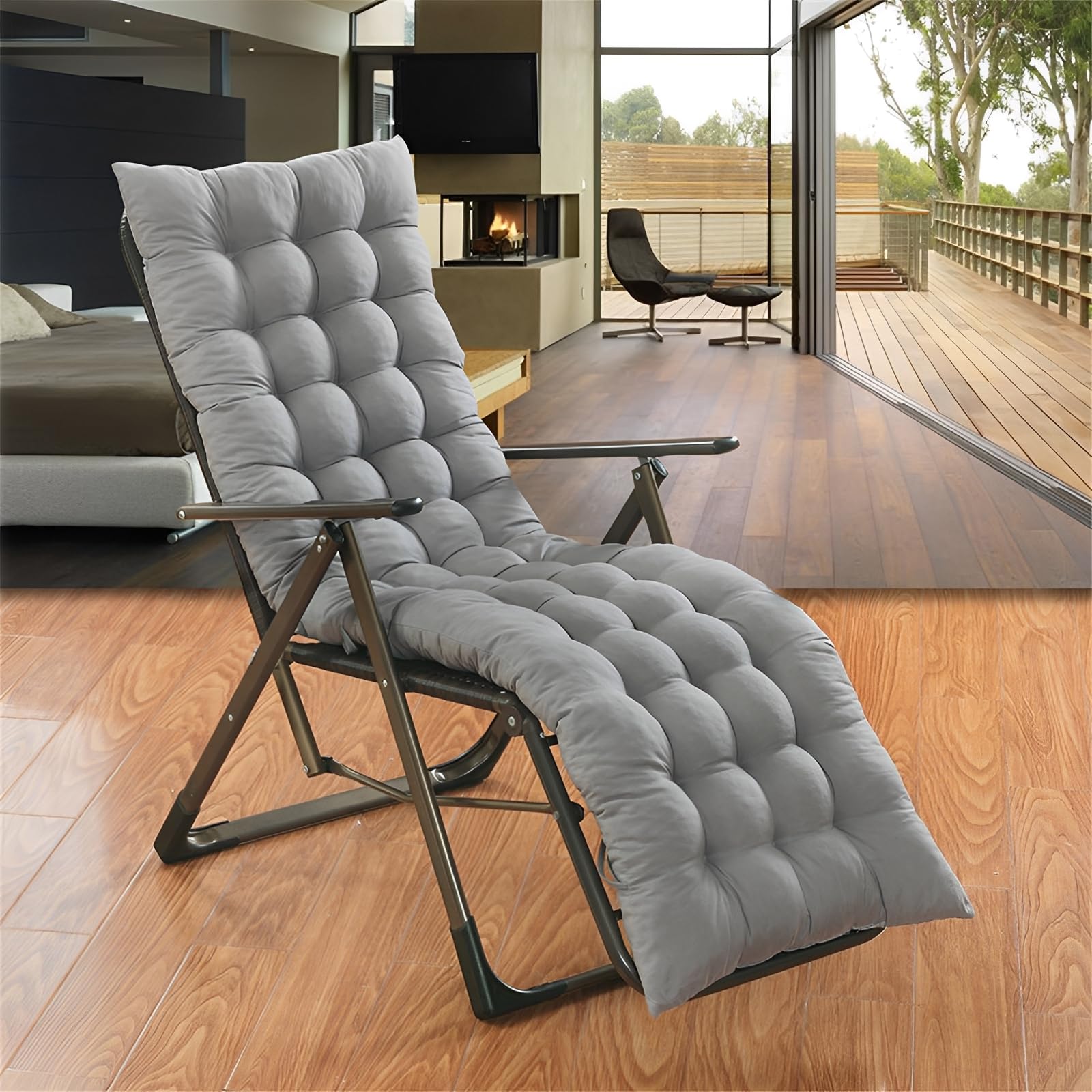 DOTBUY-SHOP Sun Lounger Cushion, Colorful Thicken Garden Chair Cushions with Anti-Slip Straps, PP Cotton Filler Seat Pads, Chair Pads Replacement, for Indoor Outdoor Beach Garden (Gray,48x150cm)