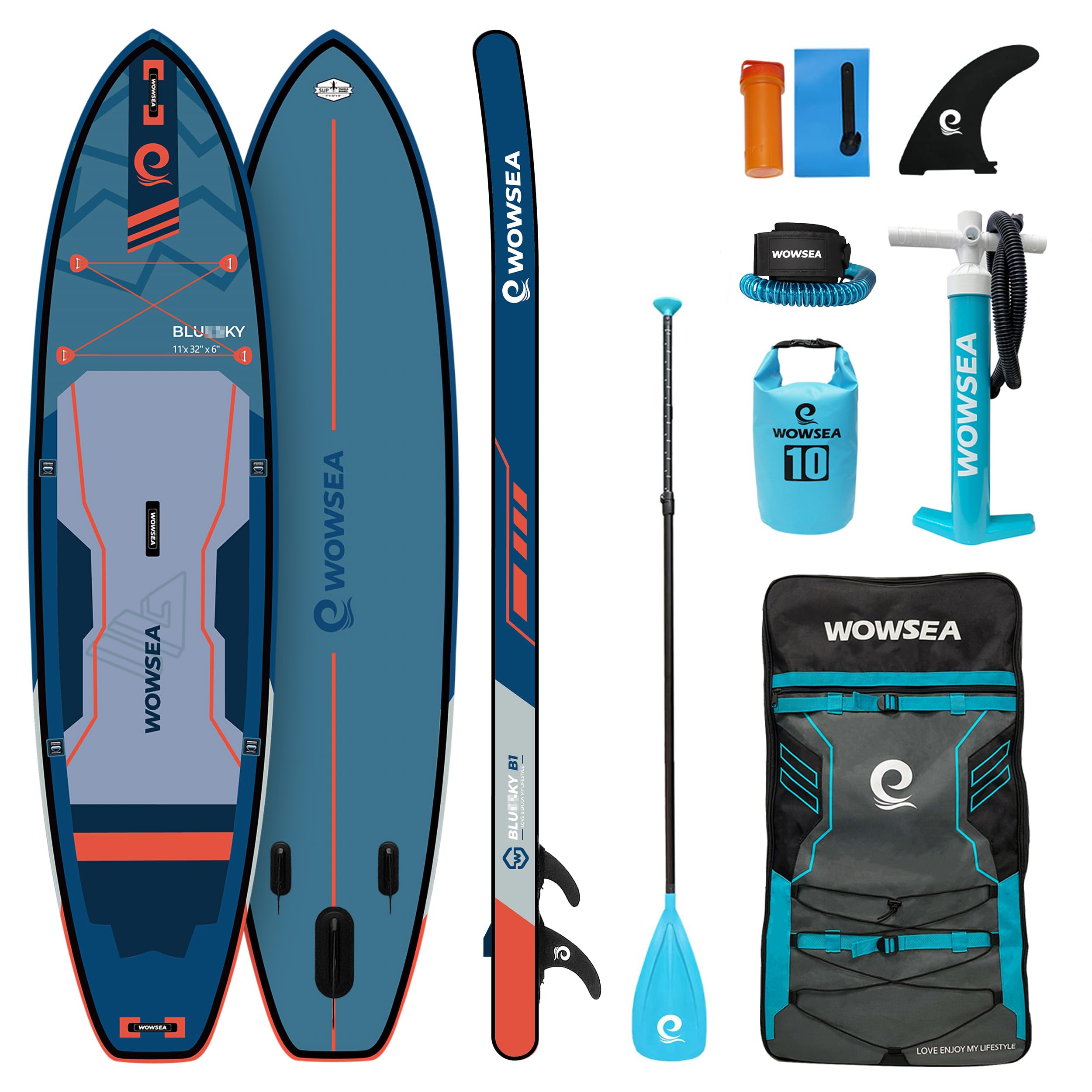WOWSEA B1 11' Inflatable Paddle Board for Camping, 3400g Heavy Dropstitch