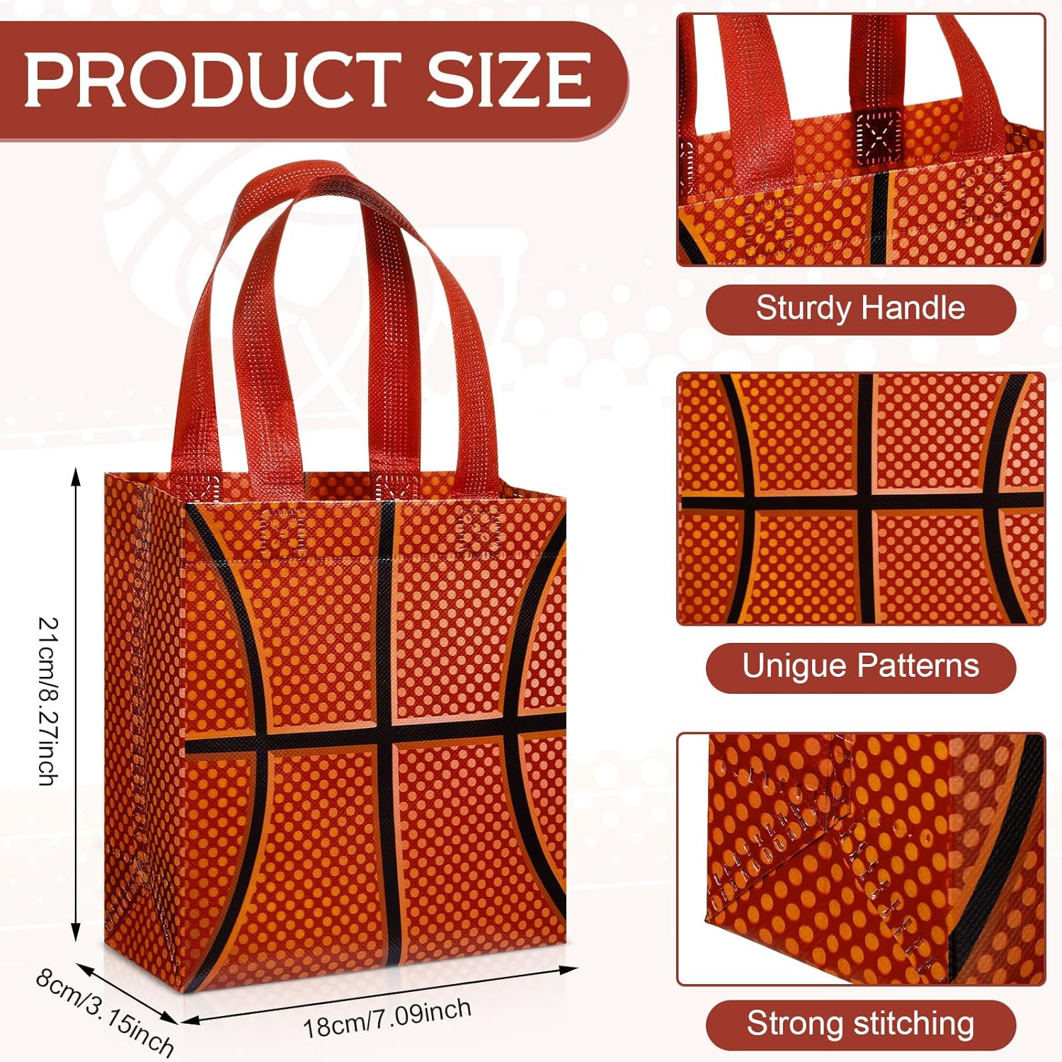Huhumy 24 Pcs Basketball Party Favor Bags Treat Goodie Snack Gift Bags with Handles for Sports Team Gift Birthday Party Supplies - Image 2
