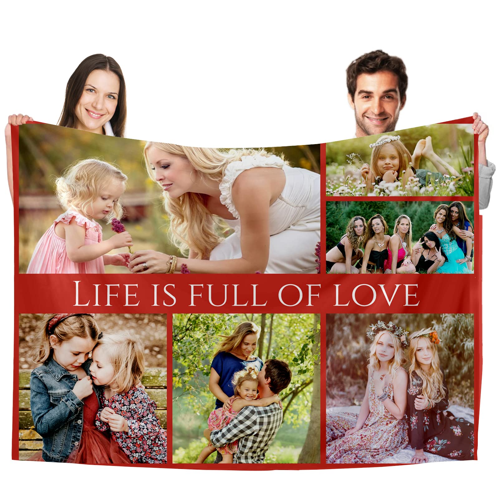 Personalised Photo Blanket Throw,Customized Blankets with Photo Text Collage, Custom Flannel Blankets for Child and Adults Mother's Day Birthday Wedding Gift Fits Couch Sofa Bedroom 150x125cm