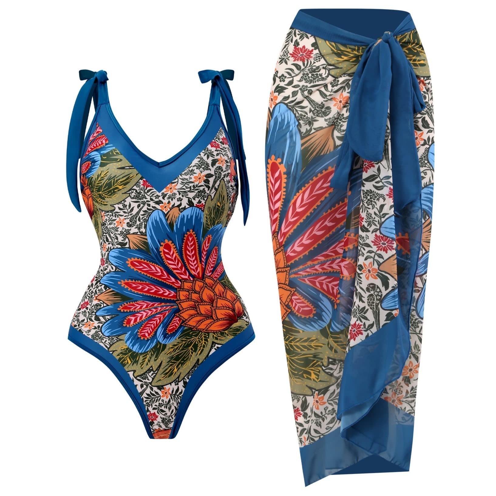 Mujeres Traje De Baño De Dos Piezas con Falda Larga Sarong Playa Cover Up Beachwear para Playa, Piscina, Vacaciones Tropicales (Color : D, Size : XL)