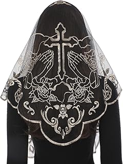 Mantilla Veils for Church Catholic, Triangle Praying Hands and Cross Chapel Veil, Latin Mass Head Coverings for Women