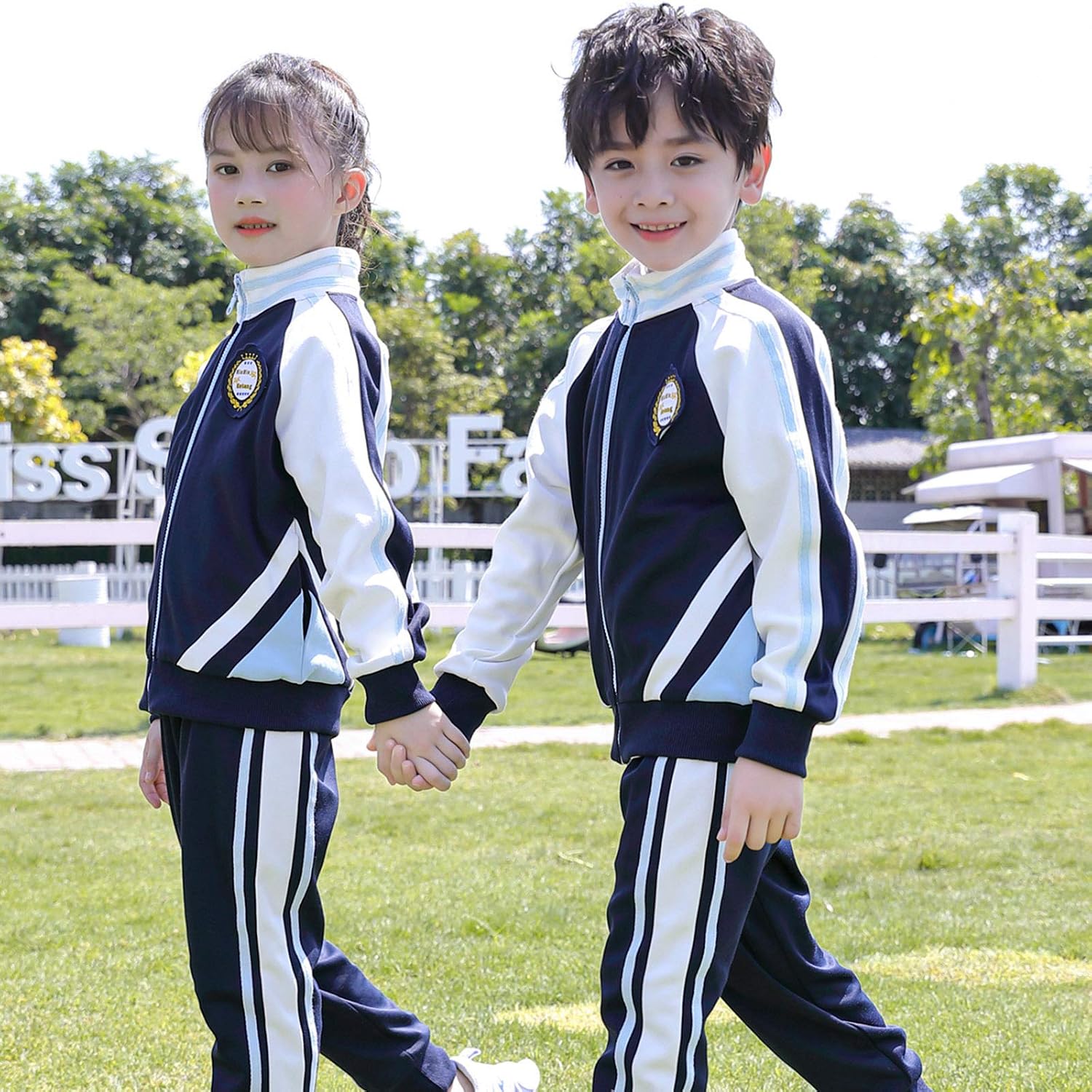 Mufeng Kids Boy Girl School PE Uniform Tracksuit Athletic Sweatsuit Front Zipper Stand CollarJacket and Pants Sport Set