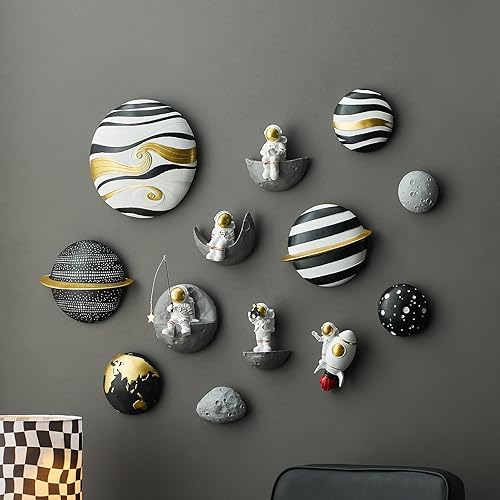 Miniatura 2 de Decoración de astronauta 3D para pared, juego de 5 decoraciones temáticas del espacio exterior, esculturas de pared de astronauta, decoración de