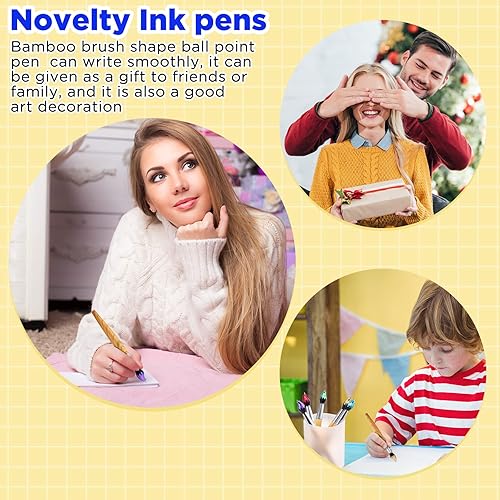 Miniatura 5 de 20 piezas de pincel de bambú con forma de pincel de bambú, novedoso bolígrafo retráctil, bolígrafos de tinta para actividades artísticas, escuela,
