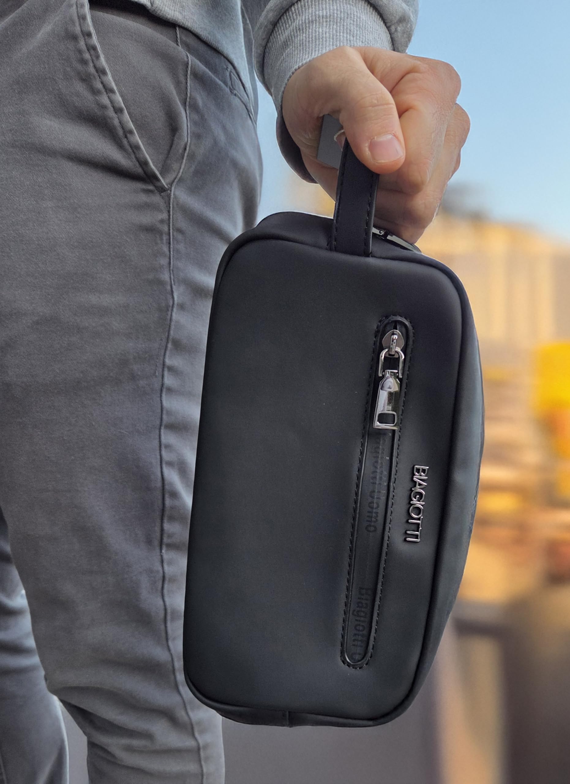 Biagiotti Uomo Set 3 pezzi con Zaino porta PC, Pochette e Borsello Uomo, In PU Impermeabile, Casual Elegante