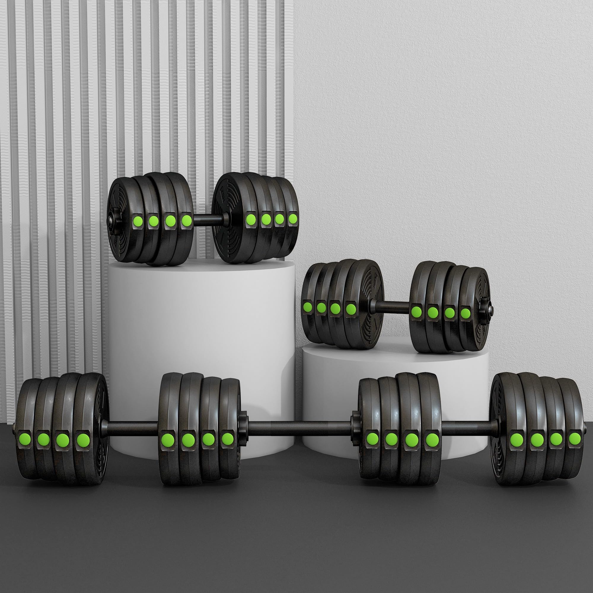 SPORTNOW Haltères 2 en 1 réglables, haltères libres avec poignées antidérapantes, 20/25/30 KG - Barres incluses - entraînement Musculaire & haltérophilie noir et vert