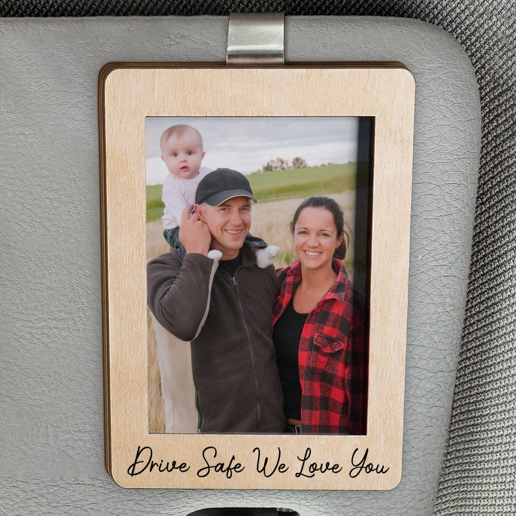 Drive Safe We Love You Visor Clip Photo Frame - Drive Safe Daddy Car Visor Photo Clip For Dad, Mom, Husband - Car Accessories For Men, Women - Cars Picture Frame With Clips - Best Dad Ever Gifts