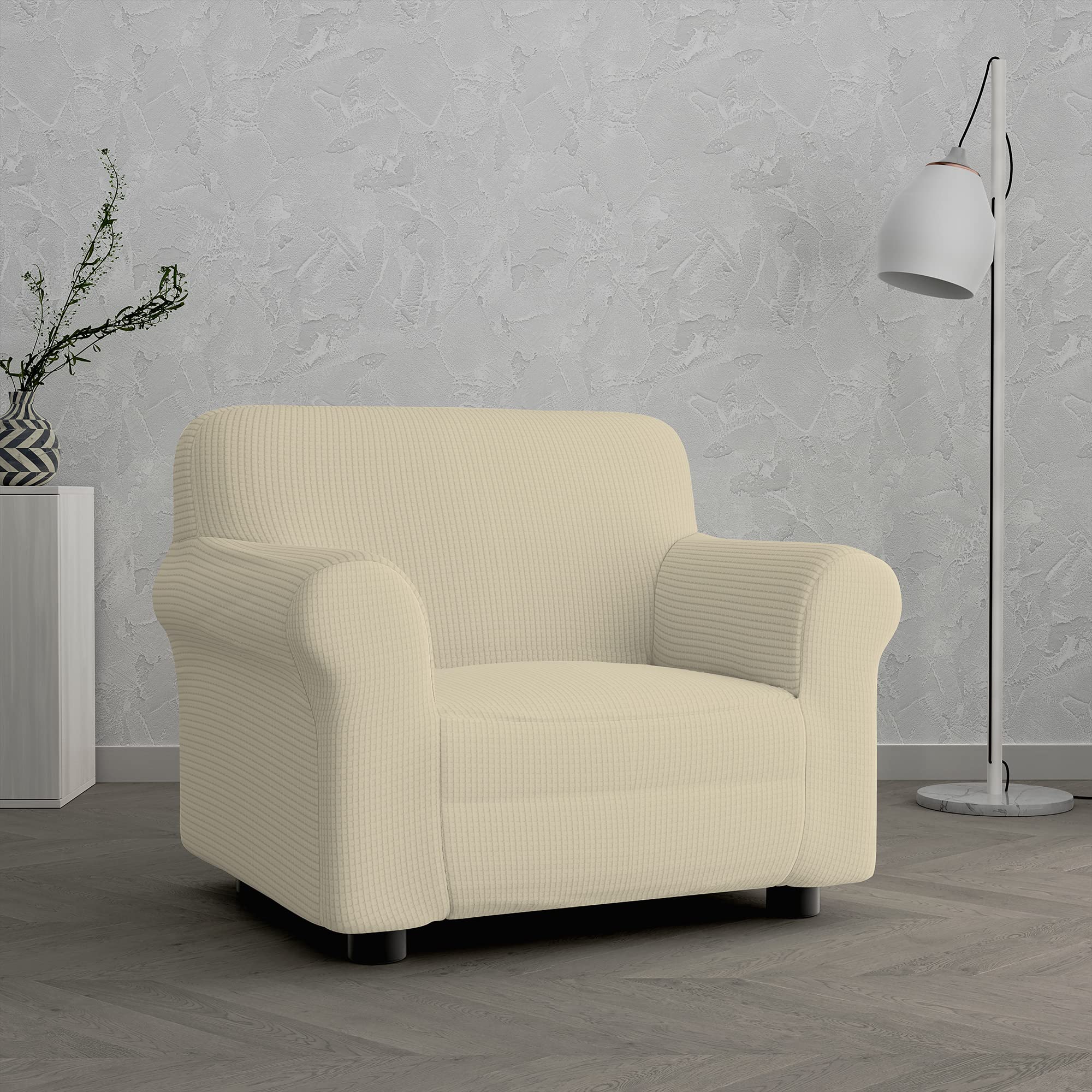 Italian Bed Linen LESLIE Elastic and Extendable Sofa Cover, Cream 1 Seater - Image 2