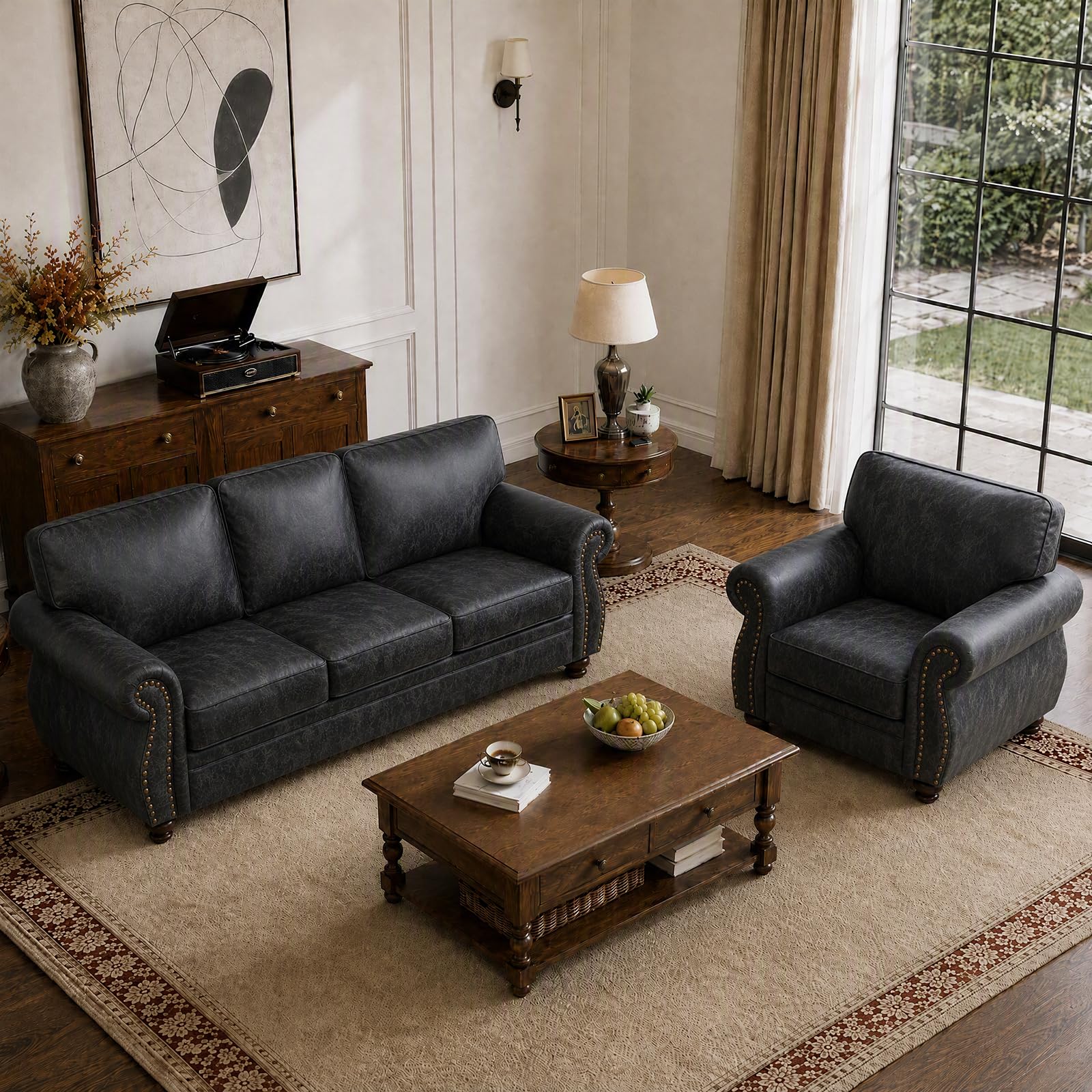 Couchus 88" W Living Room Furniture Sets, 3-Seater&amp;Single, Grey