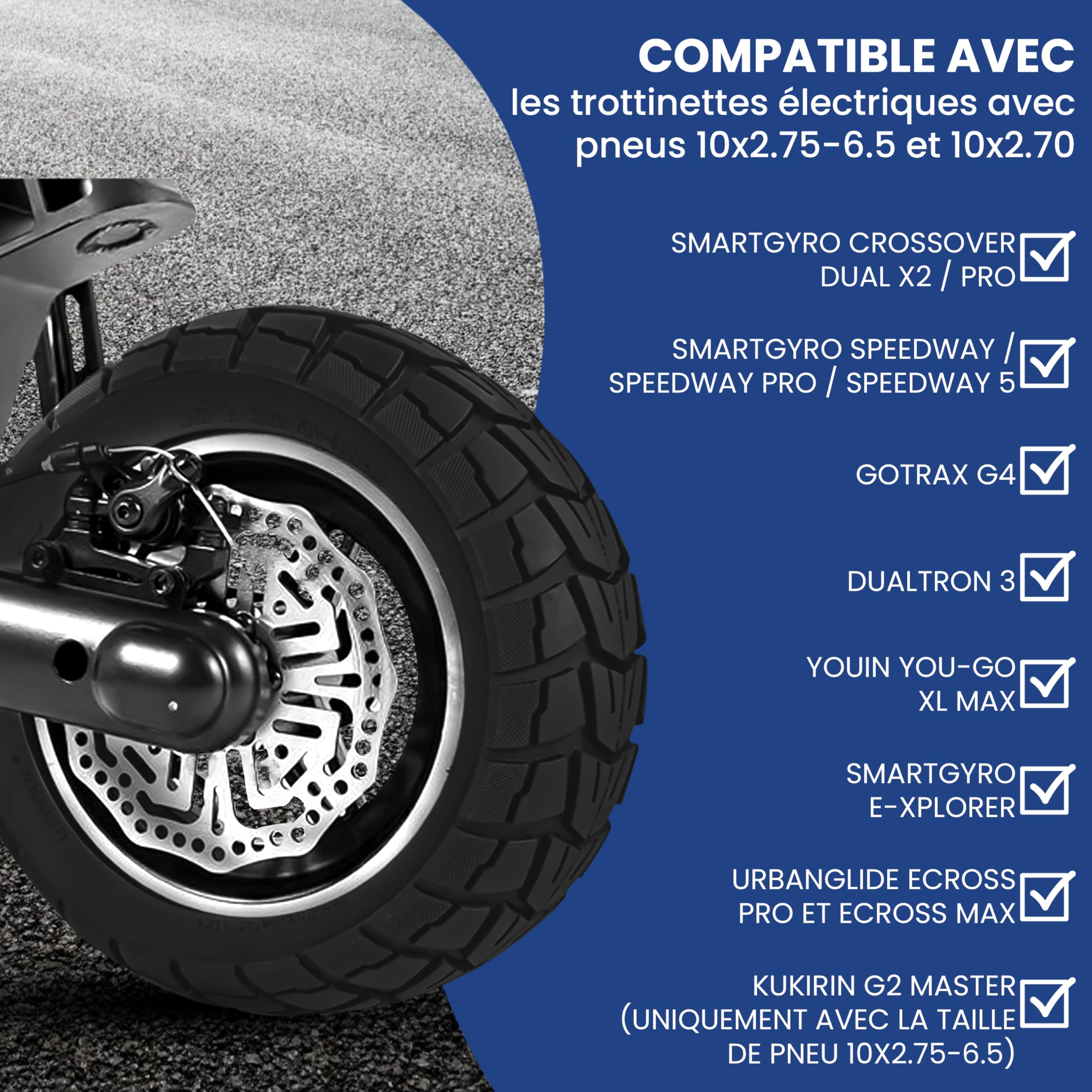 ANSENI Pneu Plein Anti Crevaison 10x2.75 Pouces pour Trottinettes Electrique Kukirin G2, UrbanGlide E-CROSS PRO, Speedway/Pro, Speedway 5, Rockway/Crossover, Dualtron 3, All Road 5 (1 unité)