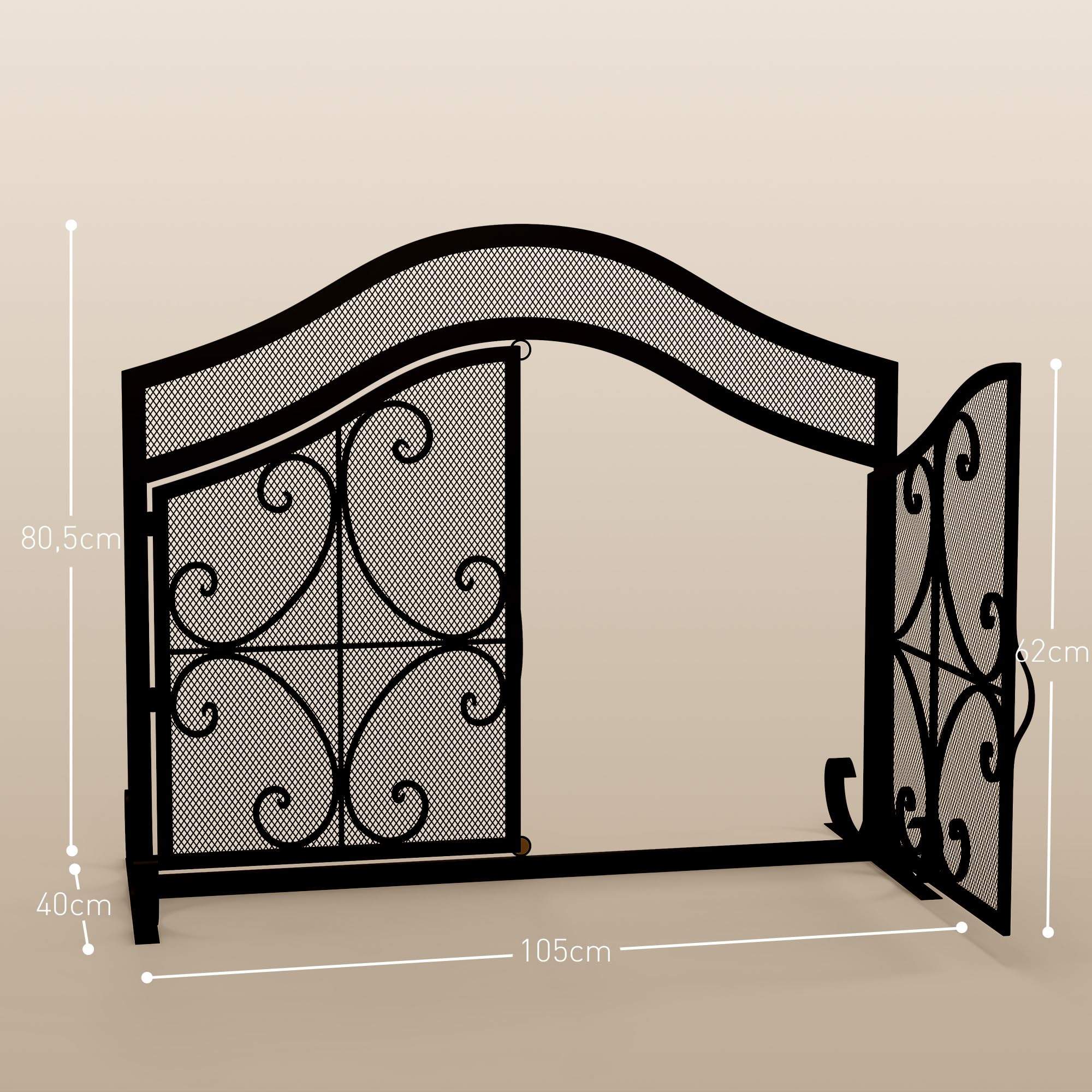 HOMCOM Pare-feu cheminée, Grille de Protection pour cheminée, Panneau Unique en Maille d'acier, Sommet arqué, avec Double Porte magnétiques, 105 x 40 x 80,5 cm, Noir