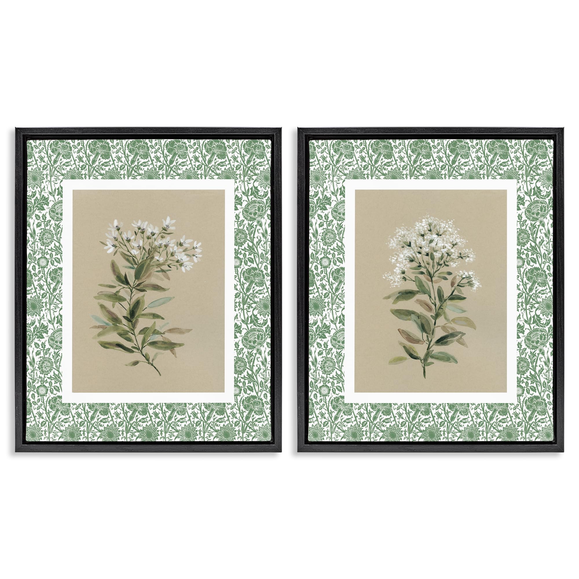 Botanical Patterned Florals, 16 x 20 Inch Canvas in Floater Frame Set