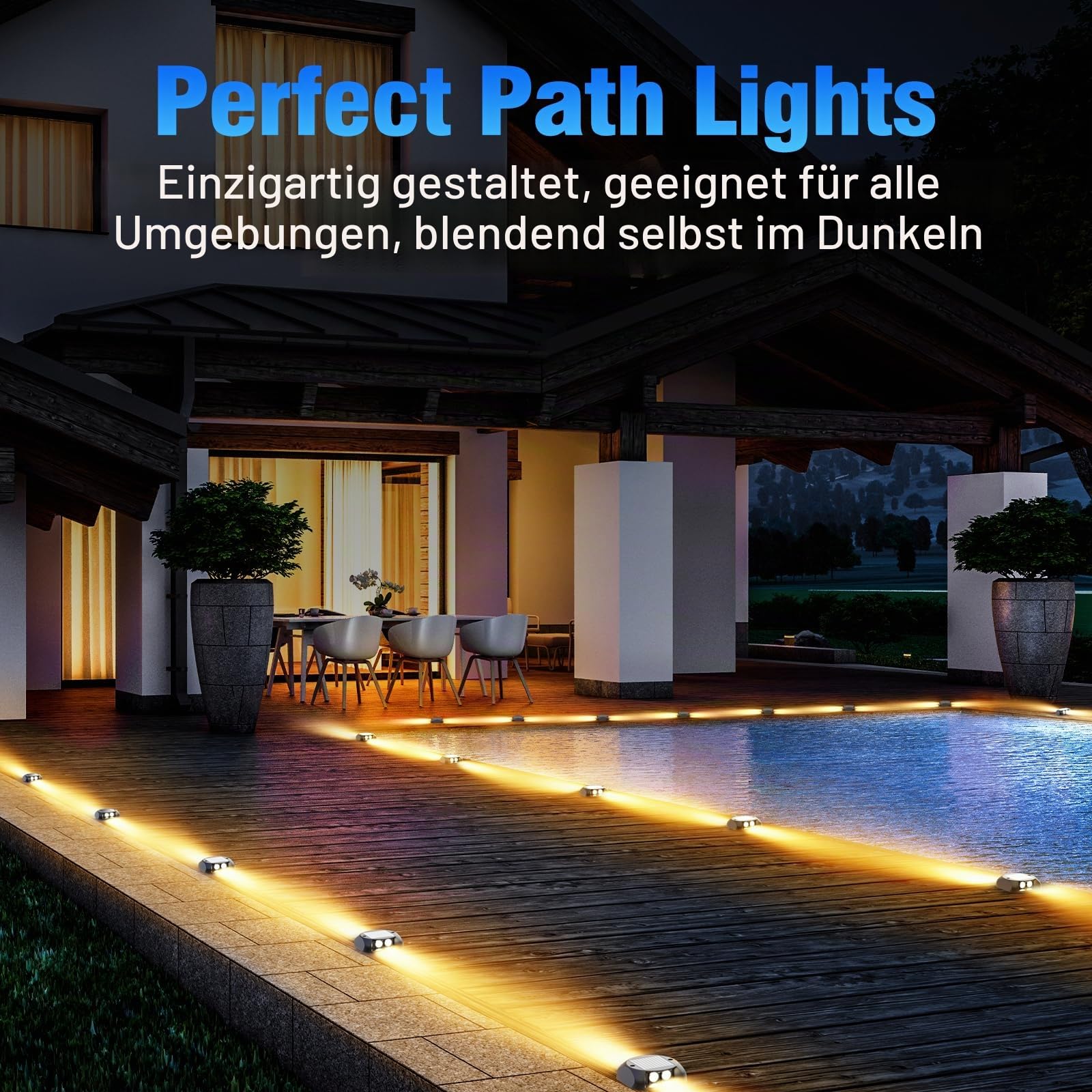 Quntis Solar Bodenleuchten Außen 8 Pack Warmweiß IP65 wasserdicht | Solarleuchten Outdoor LED Solar Deck Lights 3 Tonnen Belastbar Solarlampe Wegleuchte 4 LED Gartenleuchten Treppenbeleuchtung