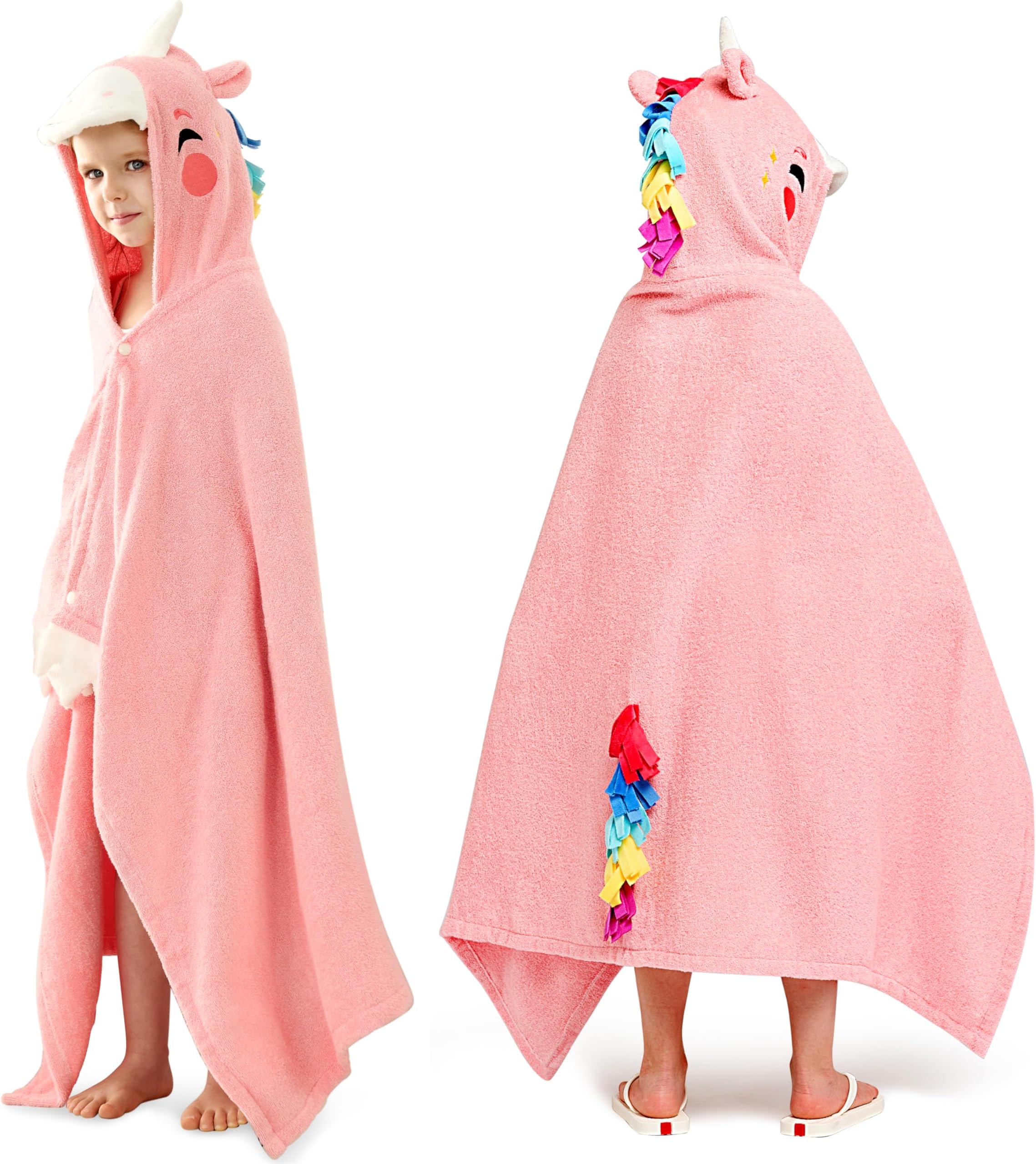 Joiedomi Unicorn Hooded Towel for Kids Soft 100% Cotton Bath Beach Towel 30" x 50" for Kids 3-10 Years Toddler Pool Poncho with Hood Absorbent Swim Wrap for Boys Girls