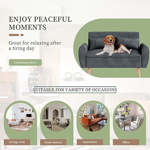 Miniatura 6 de Vongrasig Sofá de dos plazas pequeño y moderno de 47 pulgadas sofá de tela de lino de mediados de siglo sofá de 2 asientos asiento de amor copetudo