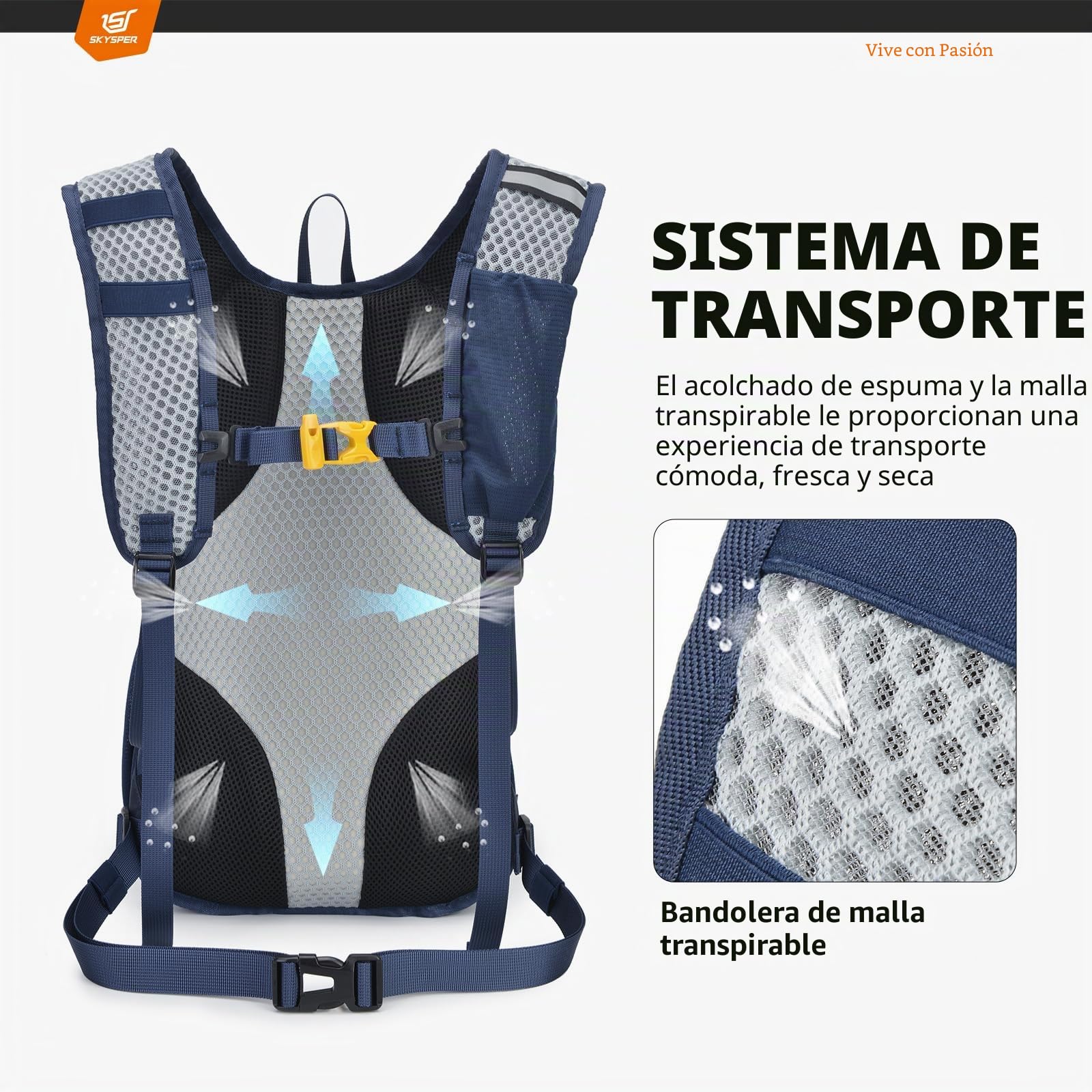 SKYSPER Mochila de Senderismo 15L Ligero Transpirable Mochila para Excursiones Mochila de Viaje para Deportes al Aire Libre Trekking Ciclismo