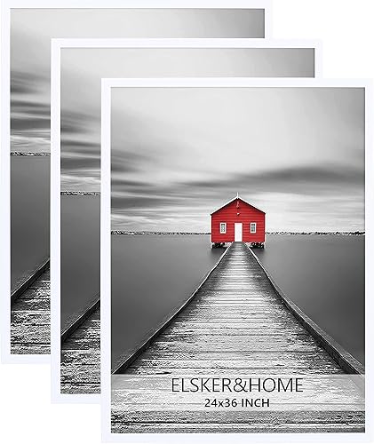 ELSKER&HOME Marco para póster de 24 x 36 pulgadas, paquete de 3 portarretratos blanco para montaje en pared horizontal o vertical, resistente y