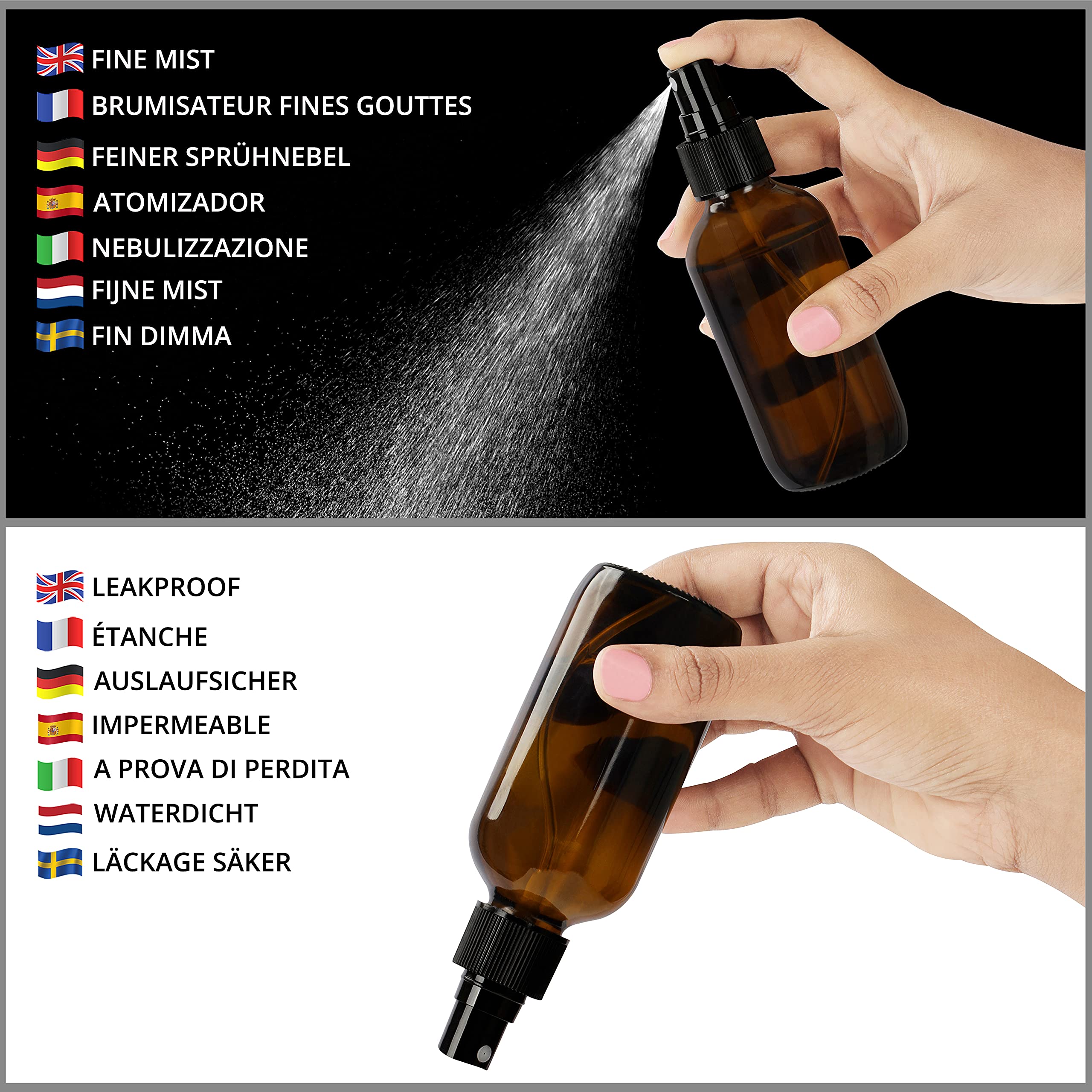 16 Boccette Vetro 60ml Con Spray - Per Oli Essenziali, Profumi, Aromaterapia, Ambrato - Foto 3