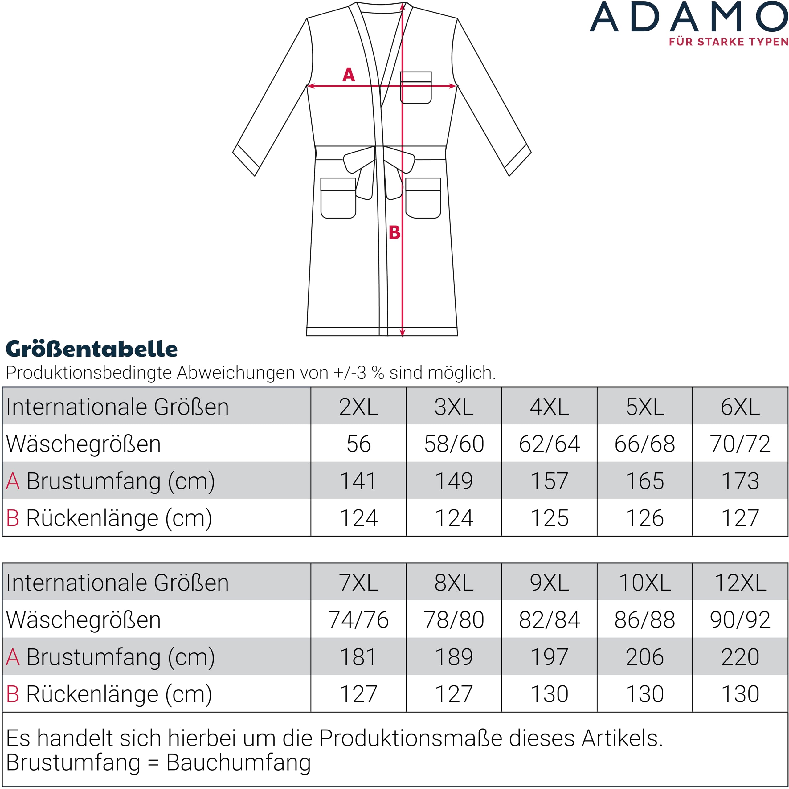 ADAMO Bademantel für Herren in Navy große Größen 2XL-12XL