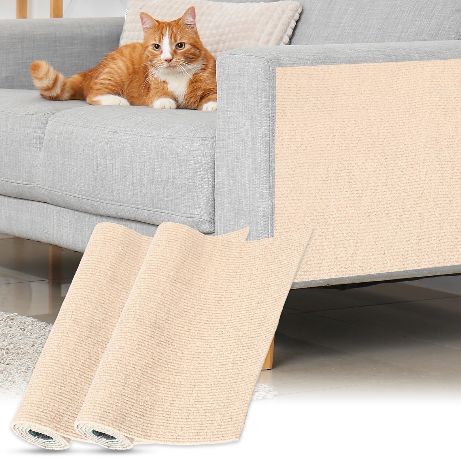 sourcing map Self-Adhesive Cat Scratching Mat, 2 Roll 39.4" x 11.8" Couch Protector from Cat Claws for DIY Sofa, Wall, Doors, Cut Anti Cats Scratch Pad Carpet Mat, Khaki