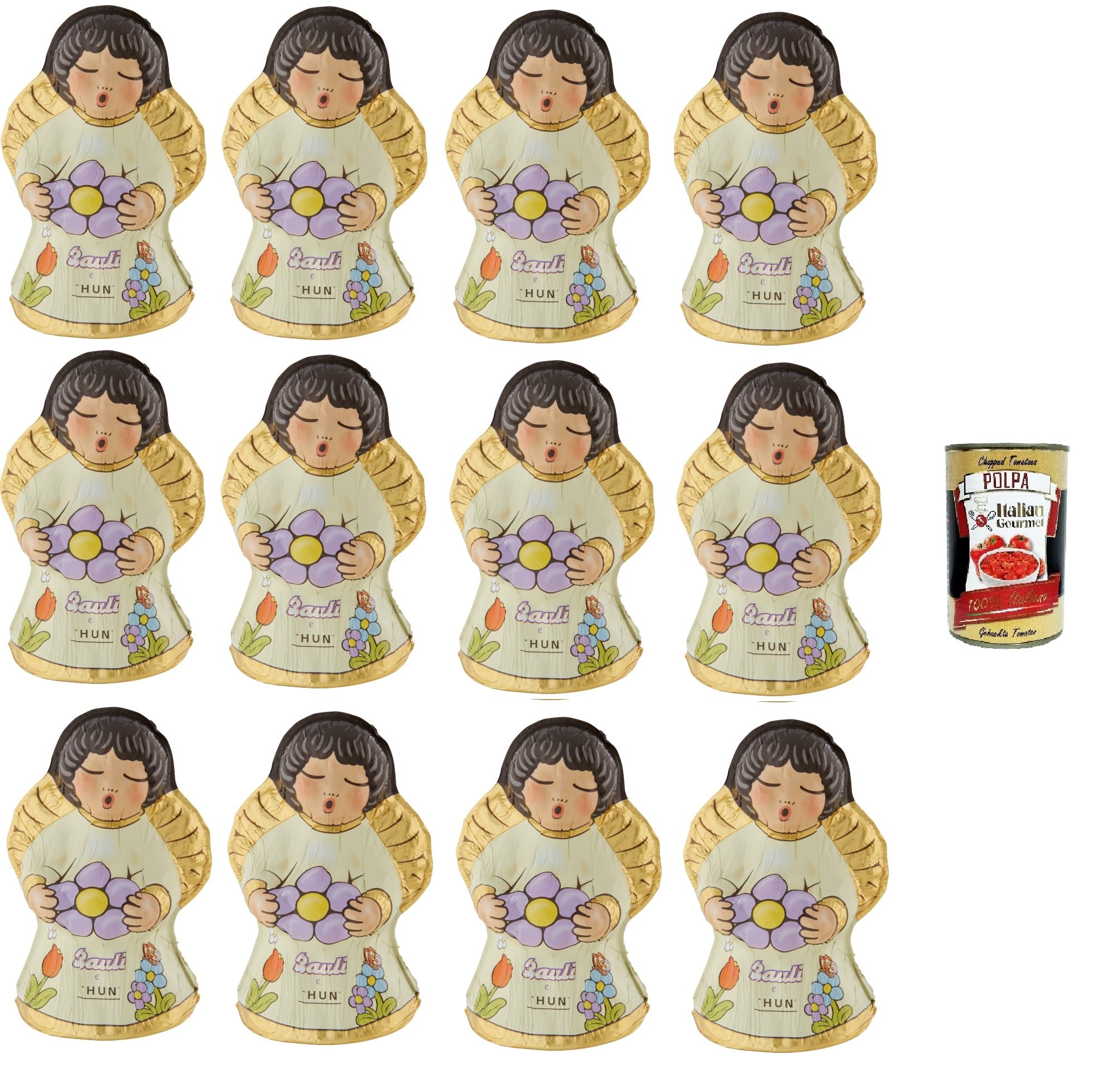 Italian Gourmet Thun Angelo cioccolato al latte 12 x 100g Schokolade Figur | Süße Geschenkidee aus Milchcreme Kakao, idea regalo natalizia, cremig und, Gesamtnettogewicht 1,2 kg + Kostenlos Polpa 400g