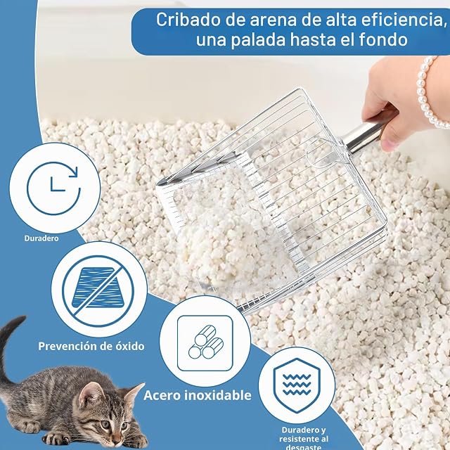 Foto 6 de 7 de Ziyonix Pala Arenero Gato, Metal Pala para Gatos con Almacenamiento de Base de Plástico