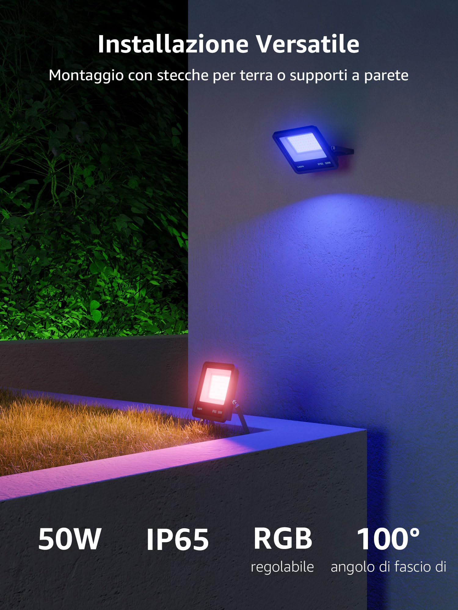 Lepro F1 AI Faretto LED da Esterno 50W, Faretto da Giardino RGB Dimmerabile