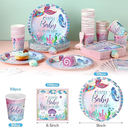 Vista 88 de Hushee Juego de 200 platos florales de papel para baby shower, servilletas, tazas, suministros de fiesta de baby shower, juego de vajilla desechable